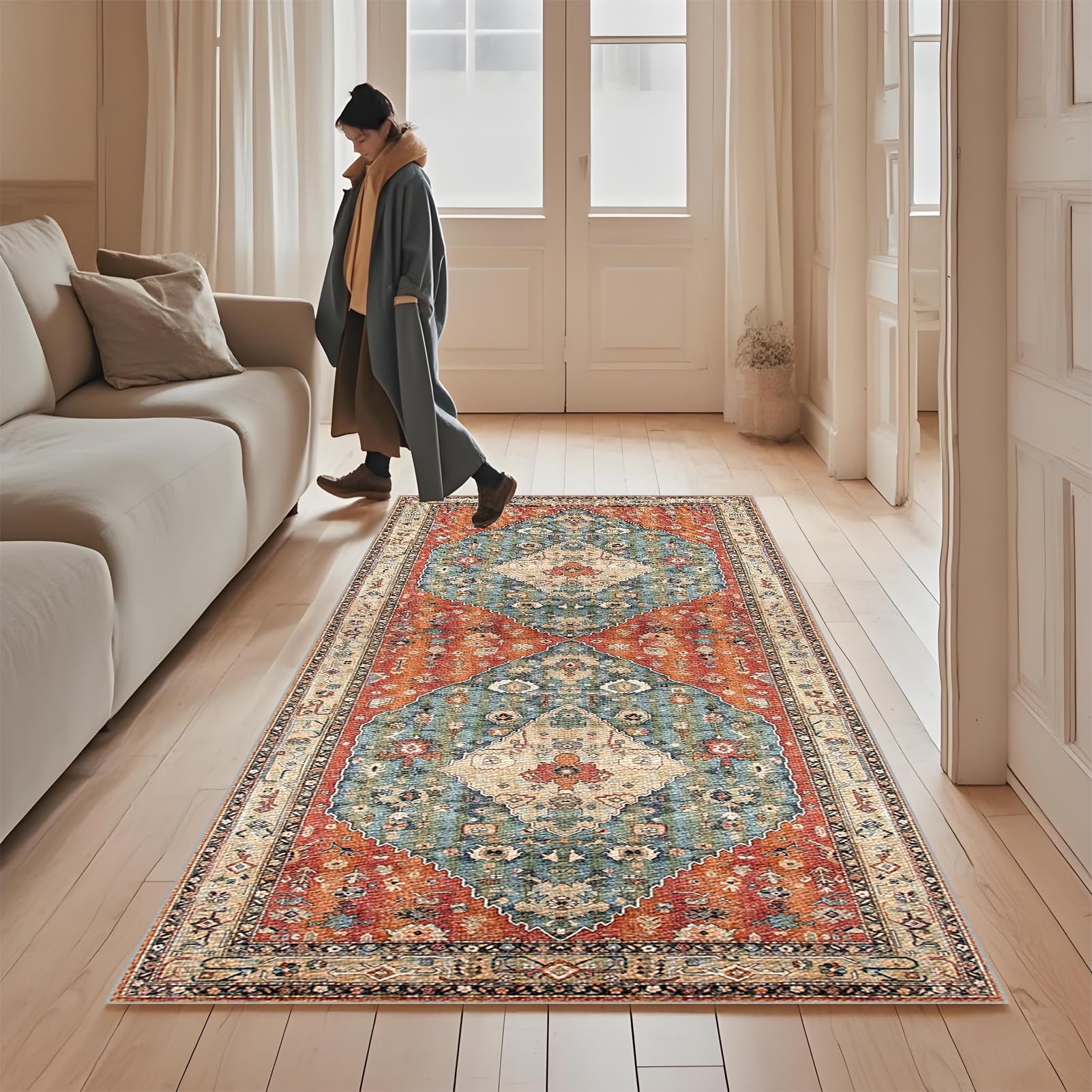 Enyhom Lopers voor hal, antislip 50 x 150 cm, vintage keukentapijt vloertapijt, machinewasbare lopers, deurmat, chique traploper tapijt voor ingang