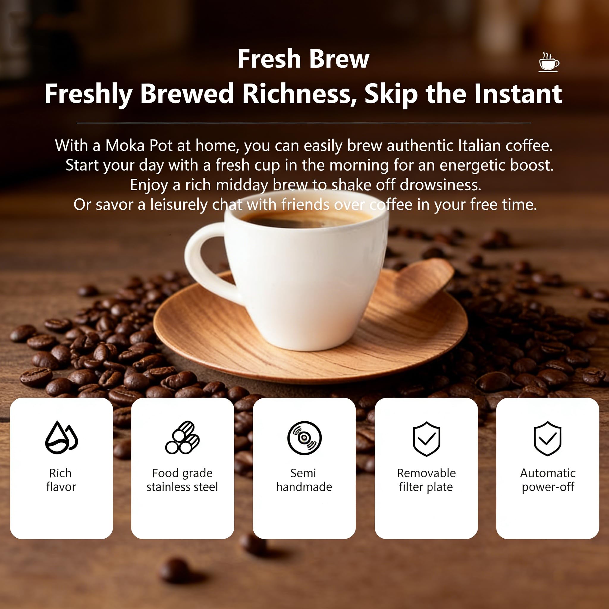 Cafetera eléctrica Moka – Olla eléctrica Moka con válvula de seguridad italiana, termostato STRIX UK, acero inoxidable 304 – Preparación de café espresso rico y aromático (230, mililitros)