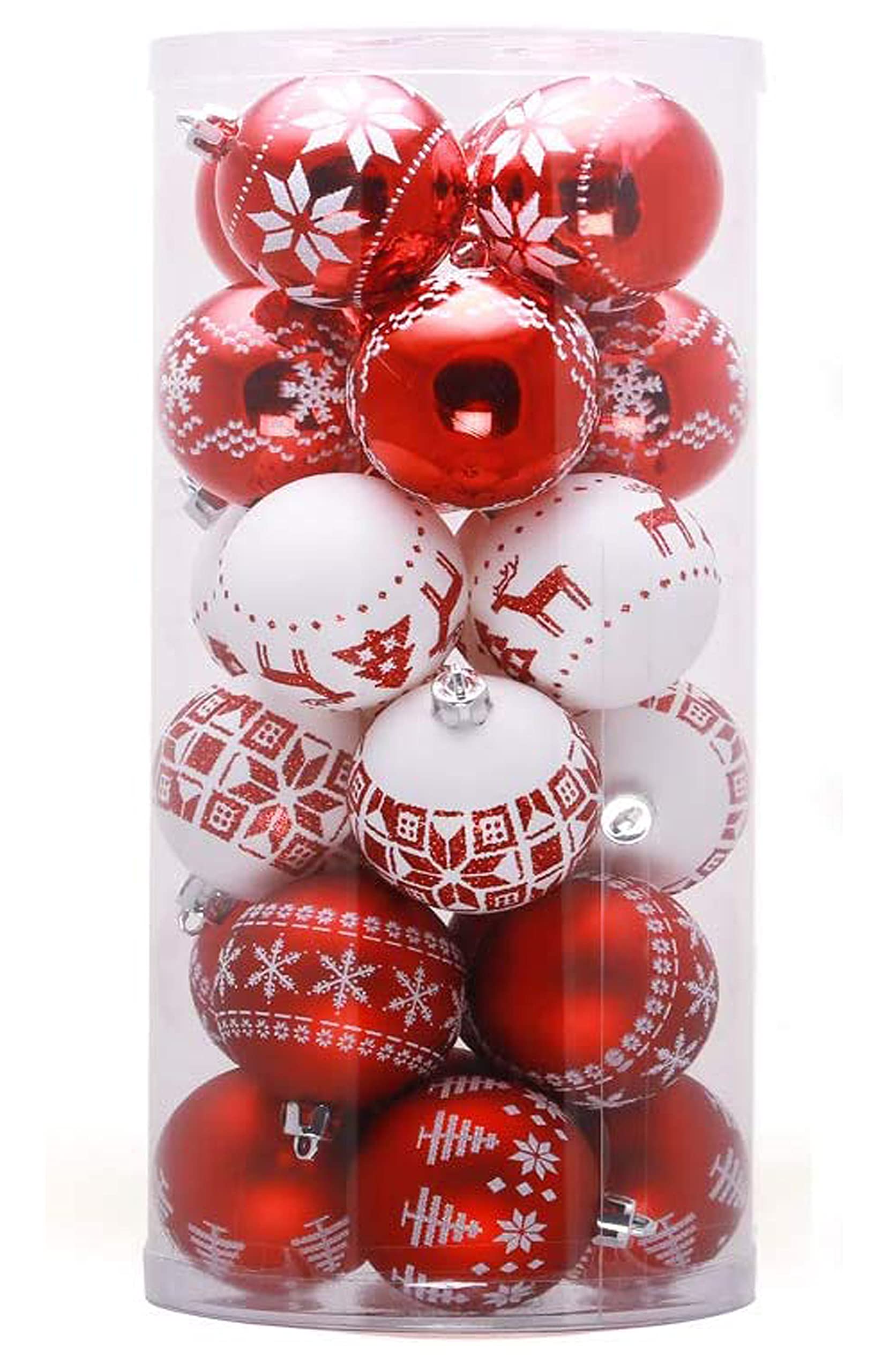 30ct Christmas Ball Ornaments,2.36" Shatterproof Christmas Decorations Xmas Tree Balls for Holiday Wedding Party Decoration (Red&White)