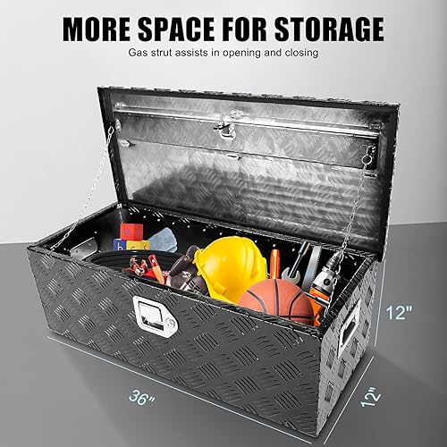 Miniatura 3 de BLACKHORSE-RACING Caja de herramientas de aluminio para remolque de camión de 30 x 13 x 10 pulgadas, caja de herramientas para recogida debajo de la