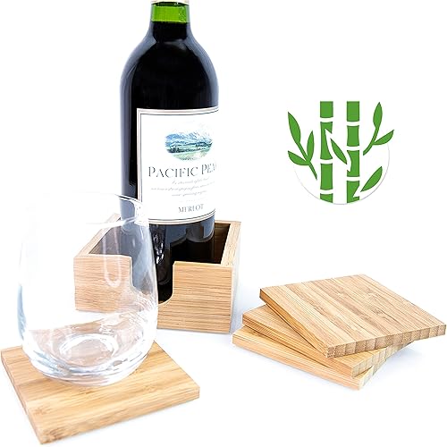 Miniatura 7 de Juego de 4 posavasos cuadrados de madera de bambú para bebidas con soporte, grabado en Estados Unidos, utensilios de cocina, regalo para Navidad,
