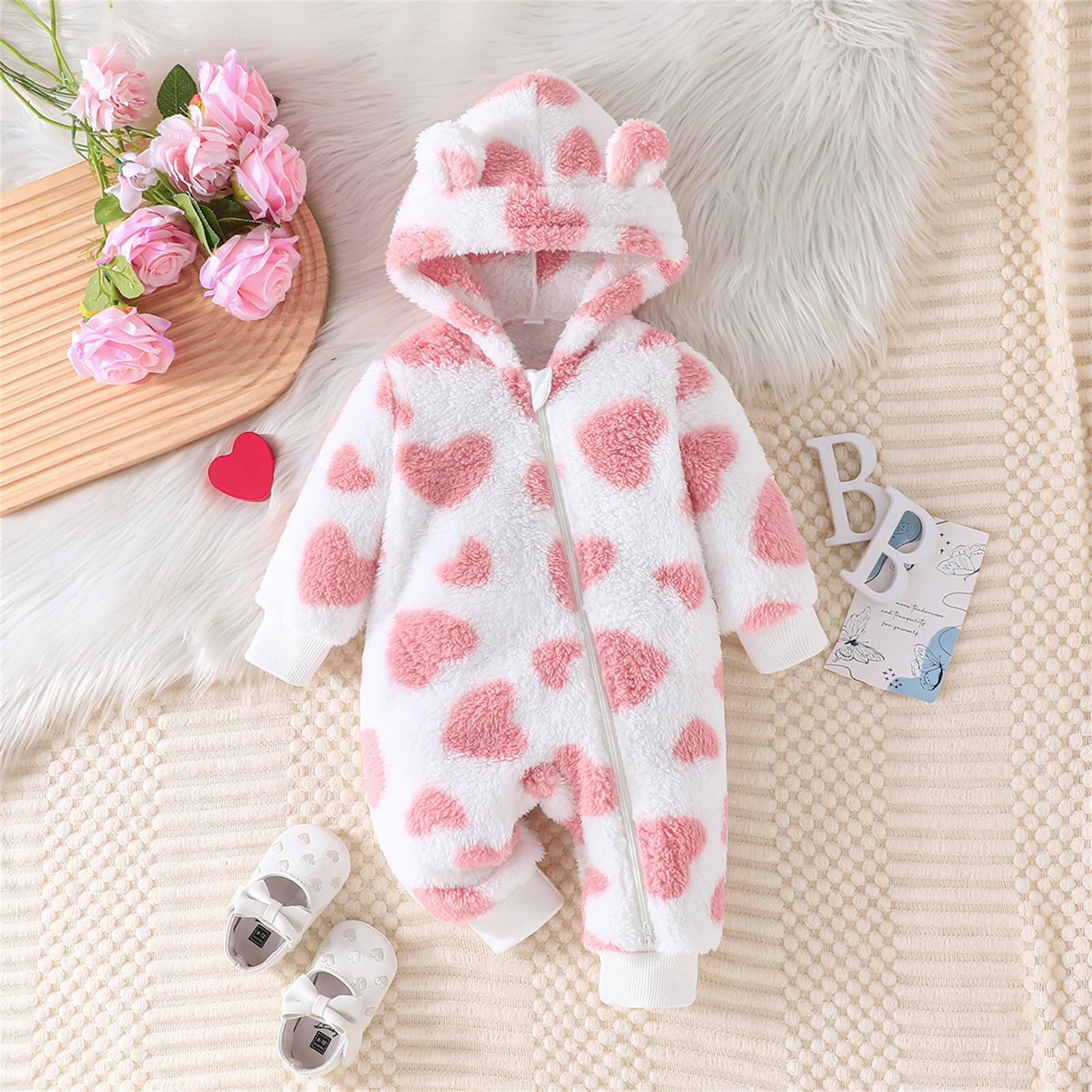 Combinaison de neige ourson polaire bébé une pièce à capuche Rose 3-6 Mois