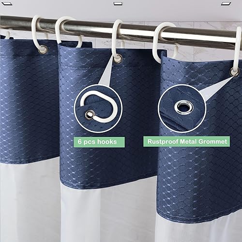 Miniatura 2 de UFRIDAY - Cortina de ducha de tela azul marino con textura de gofre y ventana de malla, cortina de regadera de 36 x 72 pulgadas, cortina de baño