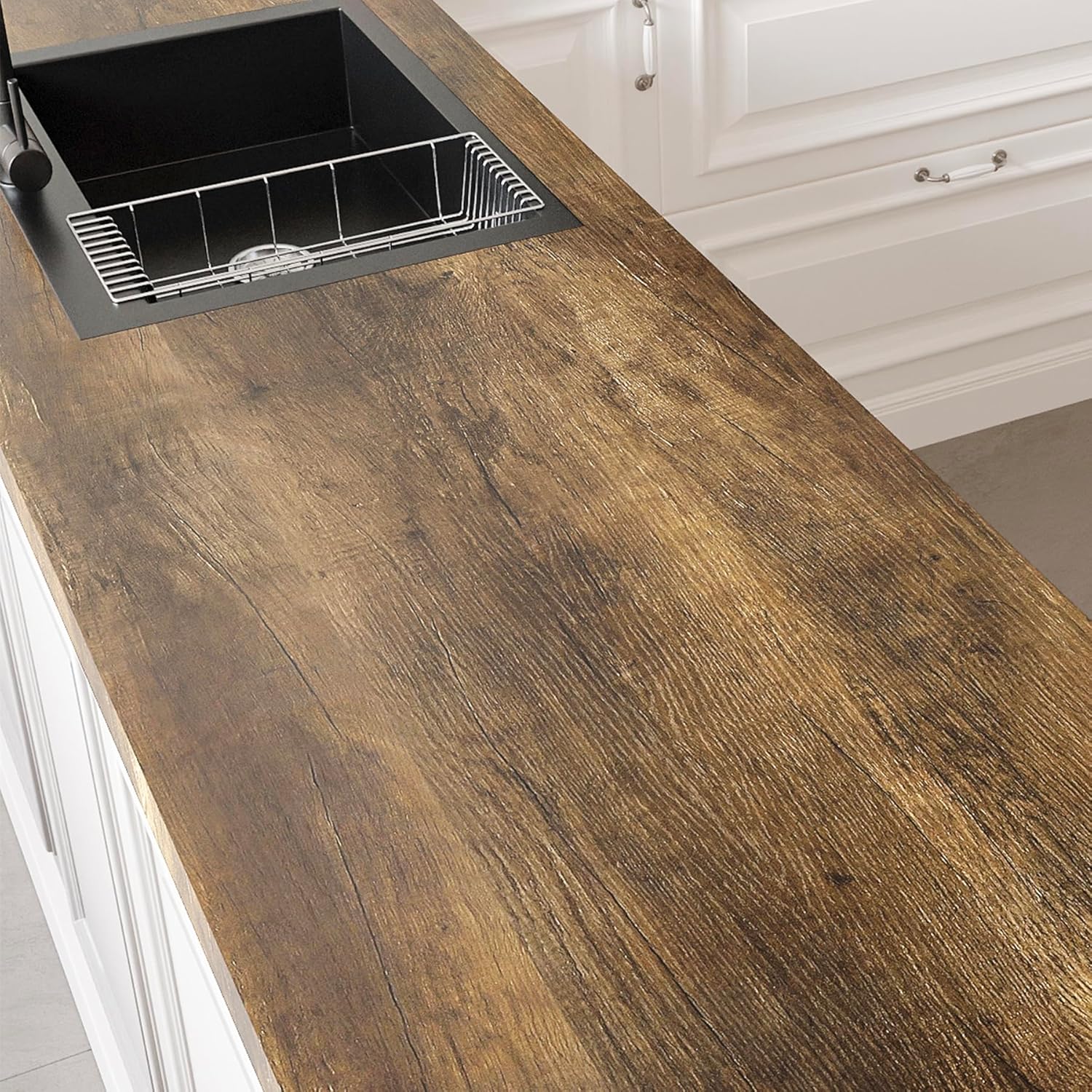 30x120 Inch Dark Wood Contact Paper for Countertops Waterproof Wood Countertop Contact Paper WoodLook Wallpaper Peel and Stick Vintage WoodGrain Wallpaper for Bathroom Bedroom Woods Vinyl Wrap