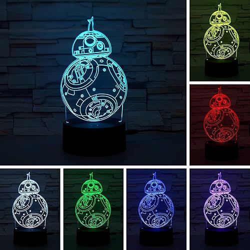 Miniatura 1 de Bb-8 - Lámpara de noche 3D con control táctil, 7 colores de luz nocturna con degradado automático, base acrílica y ABS, luz nocturna de ilusión