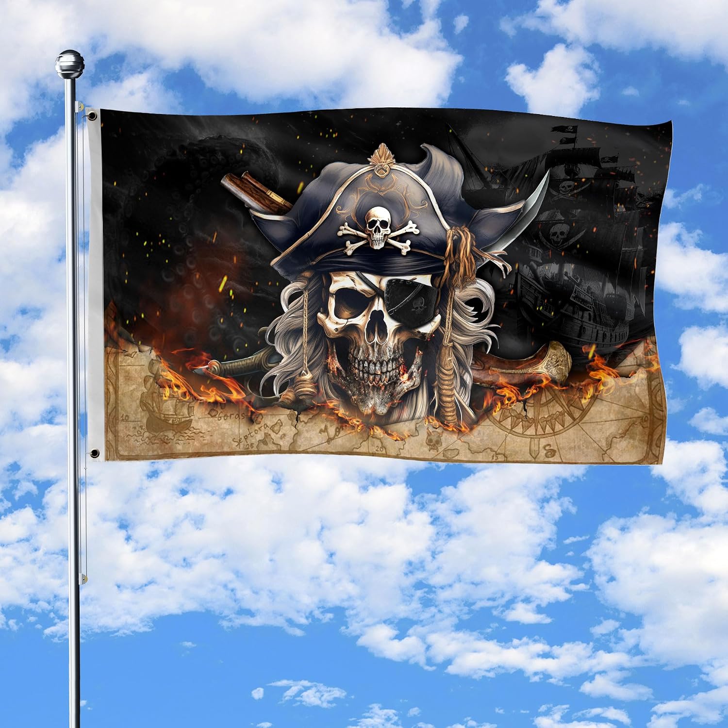 Pirate Flags For Outside 3x5, Pirate Flag 3x5 Double Sided with 2 Brass Grommets, Funny Boat Flag 1 (3x5ft)