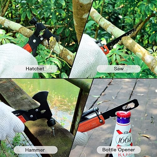 Miniatura 5 de Mini herramientas multifuncionales de bolsillo con martillo de hacha, juego de alicates con mango de madera para camping, senderismo, equipo de