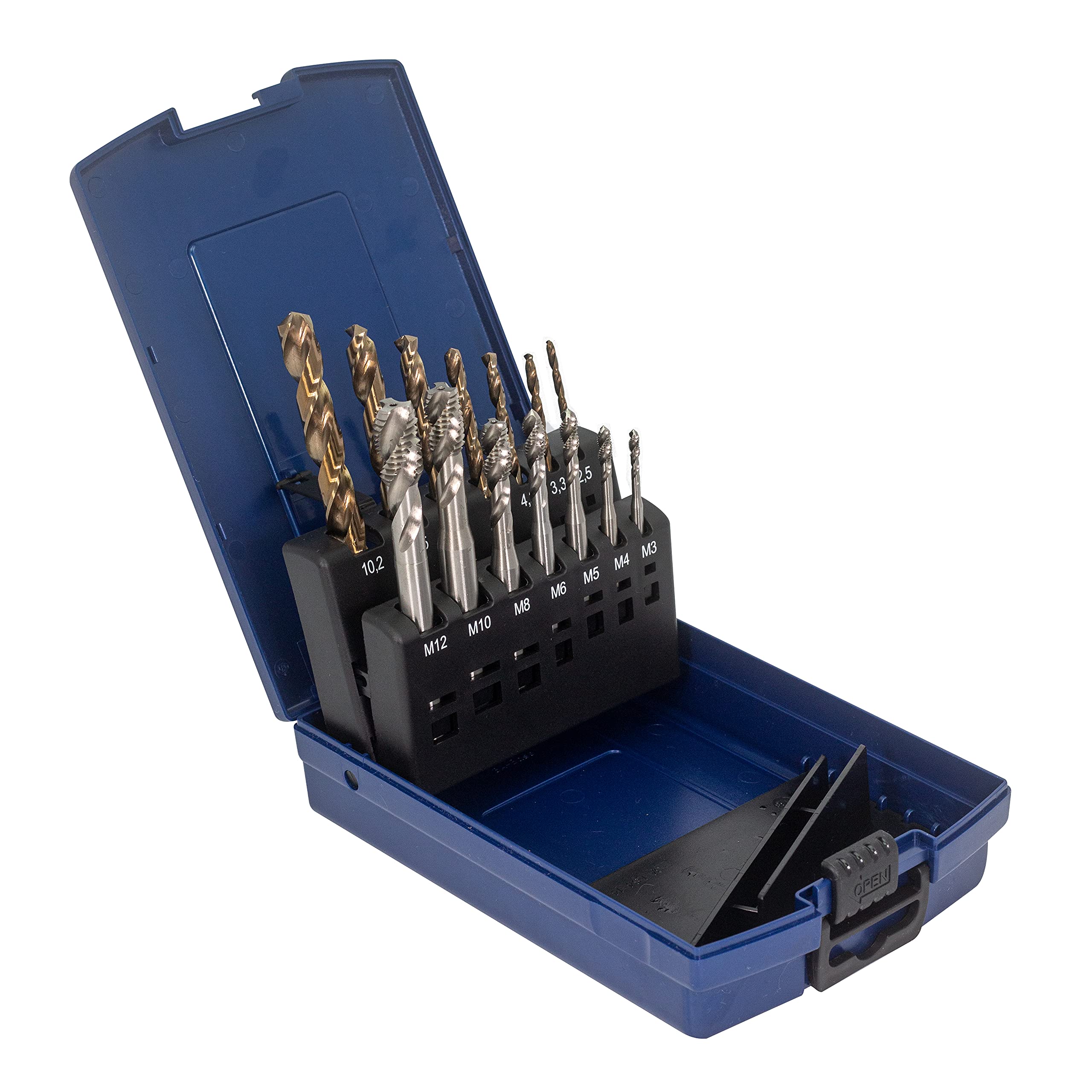Lot de 14 tarauds pour machine à trou borgné M3, M4, M5, M6, M8, M10, M12 HSSE-Co5