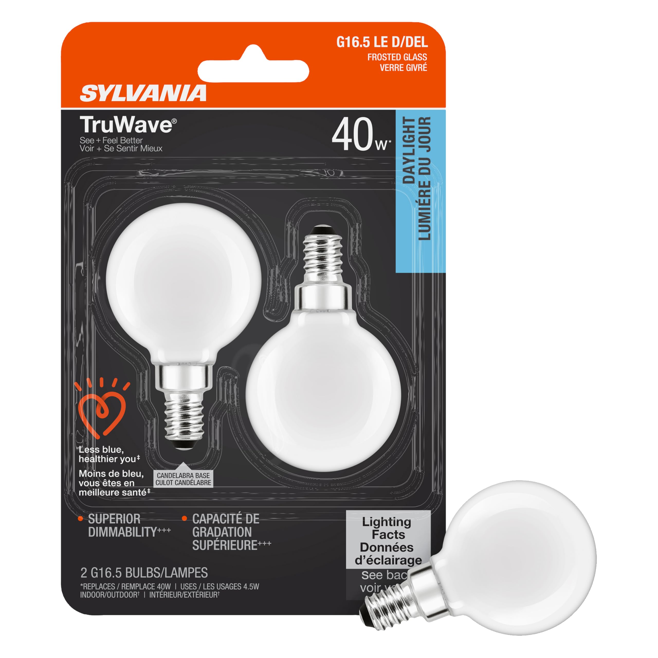 Sylvania TruWave Natural Series Décor G16.5 Light Bulb, 40W