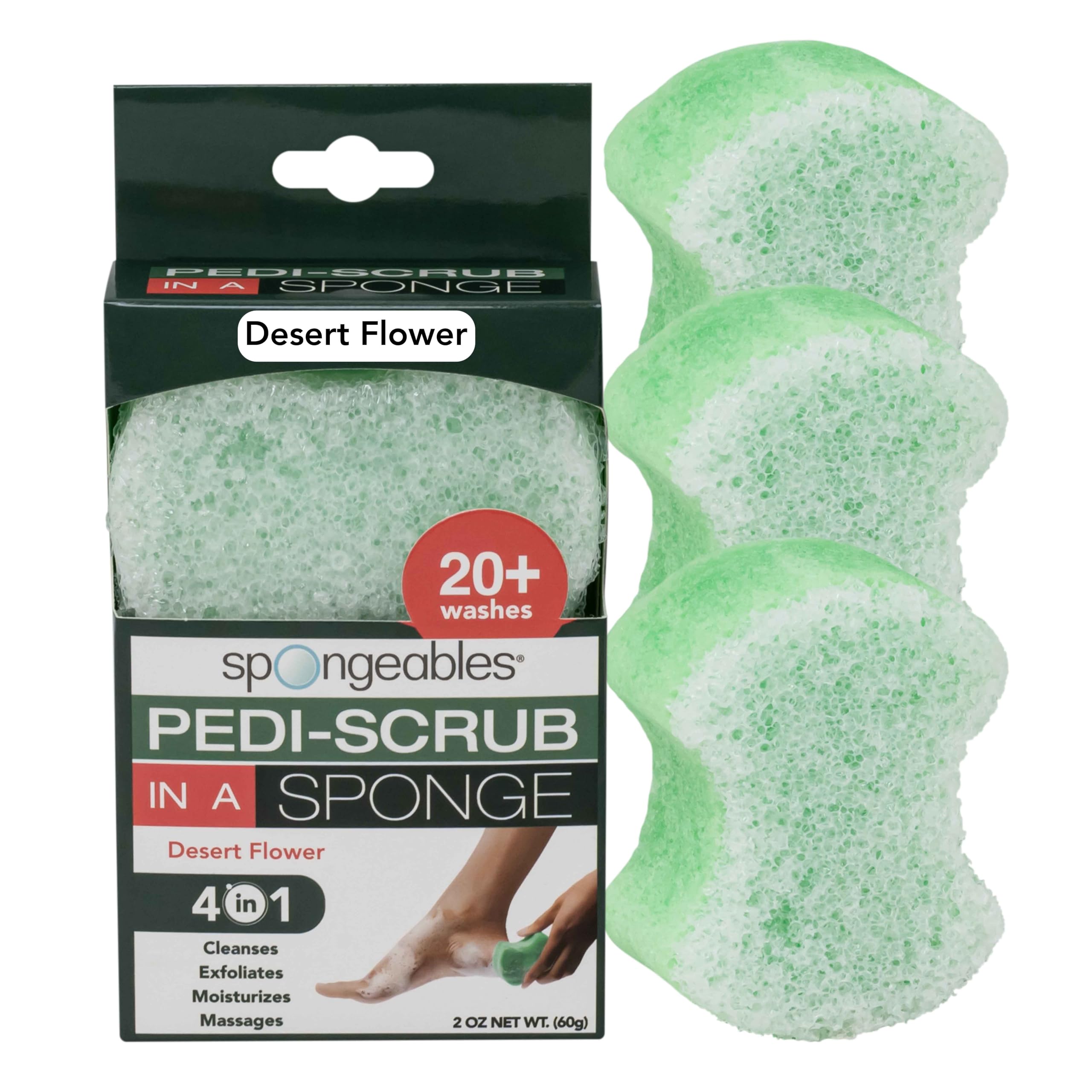 Spongables Pedi Scrub Foot Exfoliating 20+ Wash Sponge, Desert Flower, 3 Count