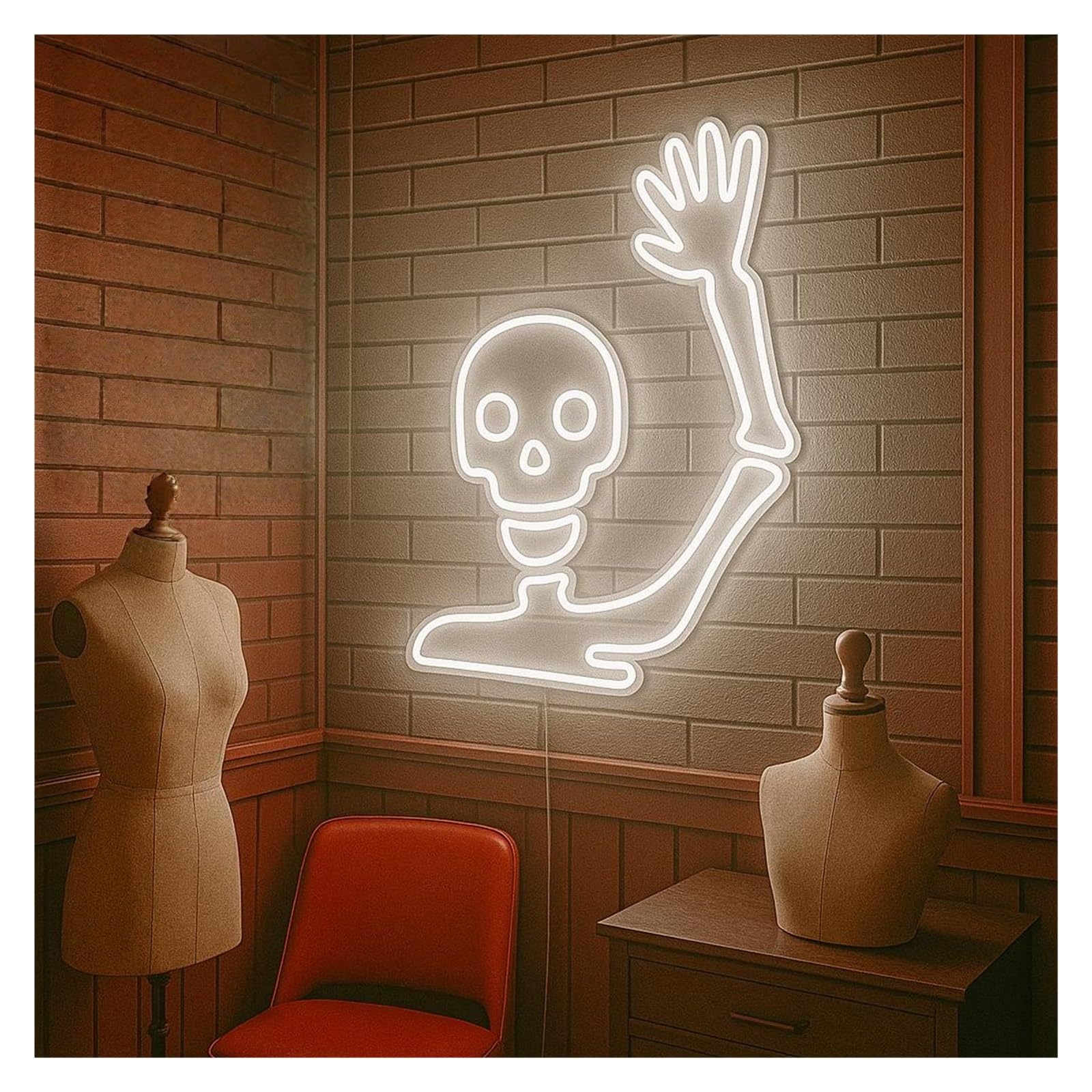 Shouxi B Sign Lamp Waving Skull Neon Sign, Suitable For Edroom Or Game Room Wall Decor With Dimmable 51Cm