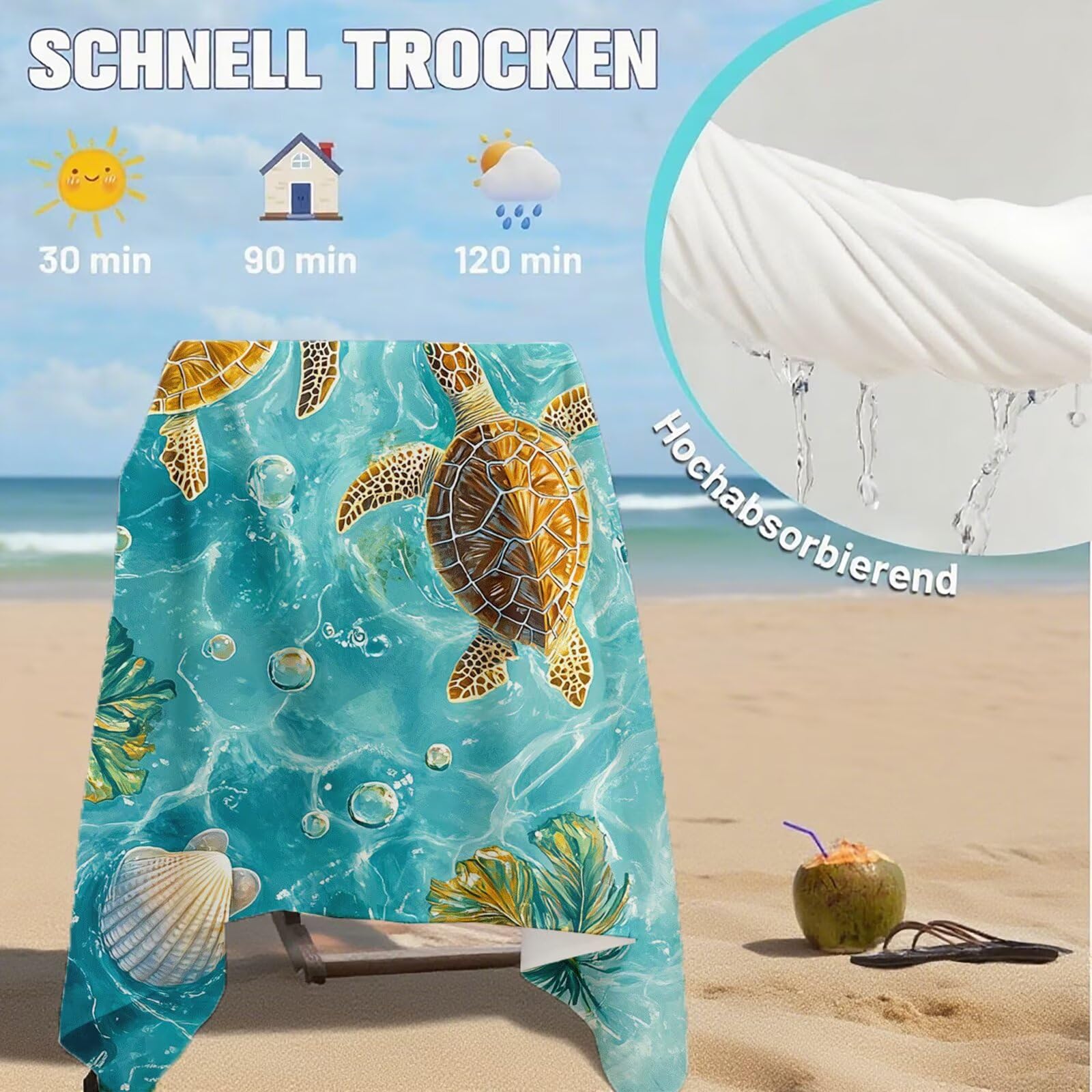 Telo Mare Microfibra, Telo Mare Grande 200 x 100 cm Set da 2, Antisabbia Asciugatura Rapida Assorbente Salvietta da Spiaggia Asciugamano per Palestra Piscina Viaggi Sport Picnic, Regali Donna Q-723