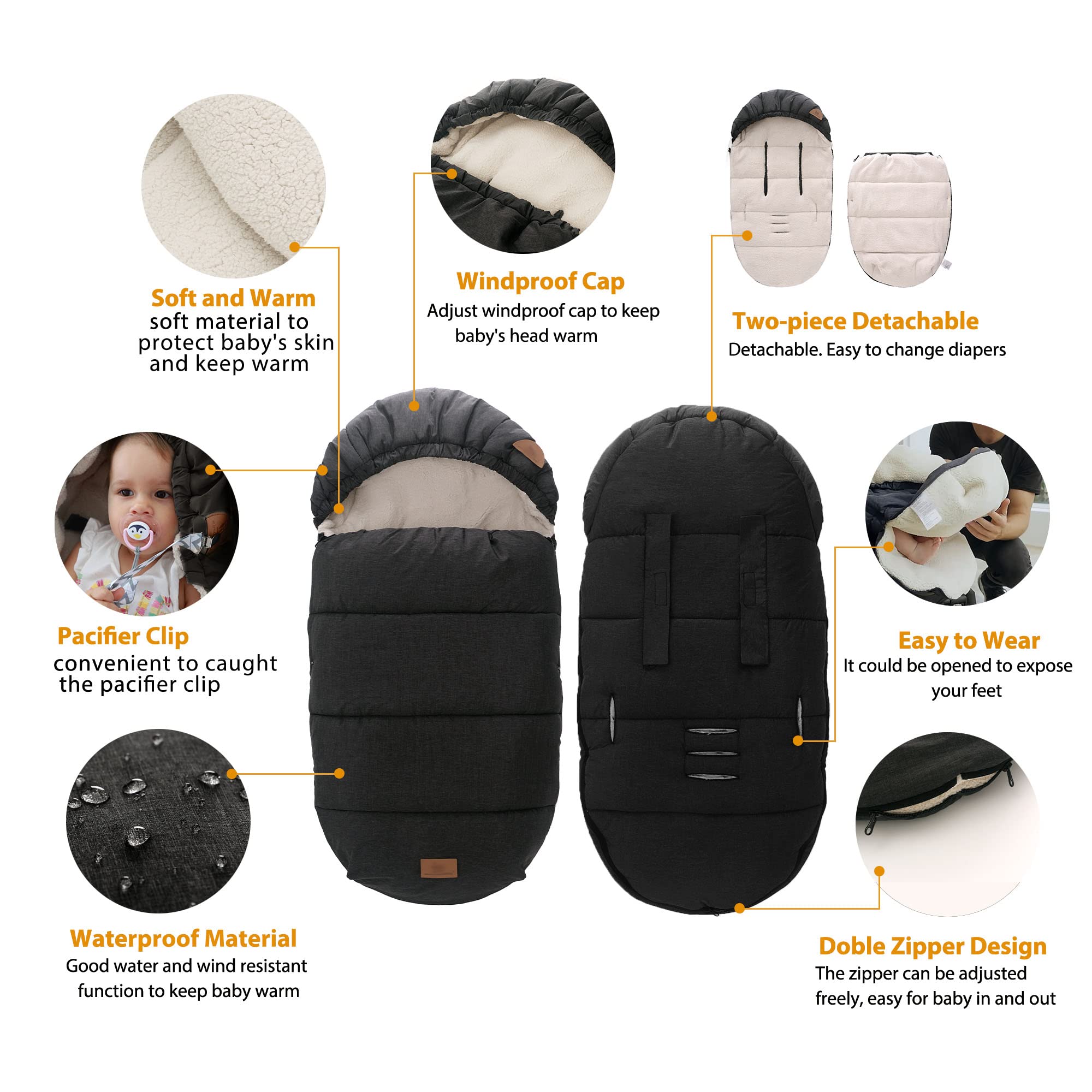 LAT Baby Pushchair Footmuff (B, Black), red black - Image 3