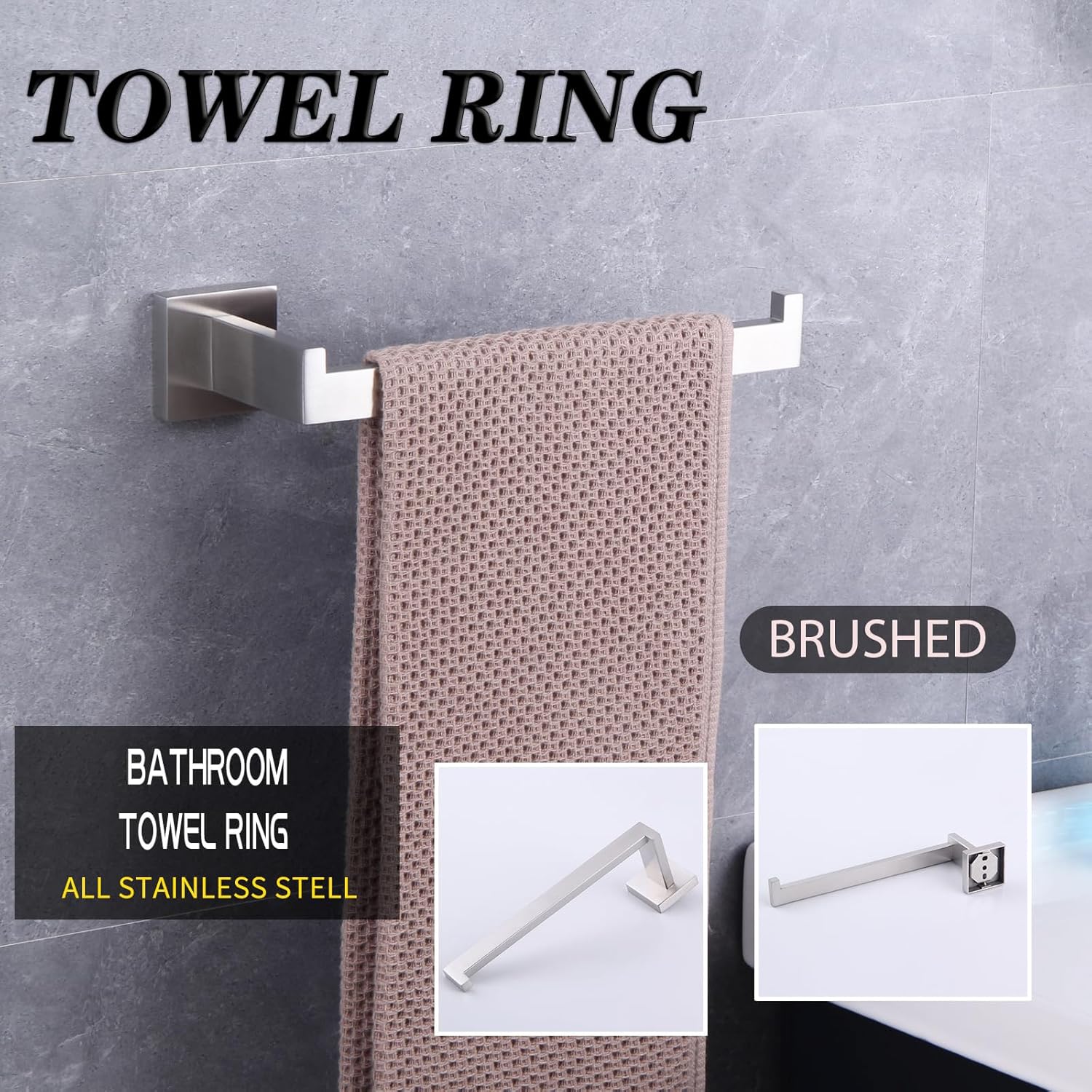 GERZWY 2-Piece Bathroom Hardware Set Contemporary Stainless Steel Wall Mounted - Towel Ring Toilet Paper Holder, Brushed Finish FG1656-2LS