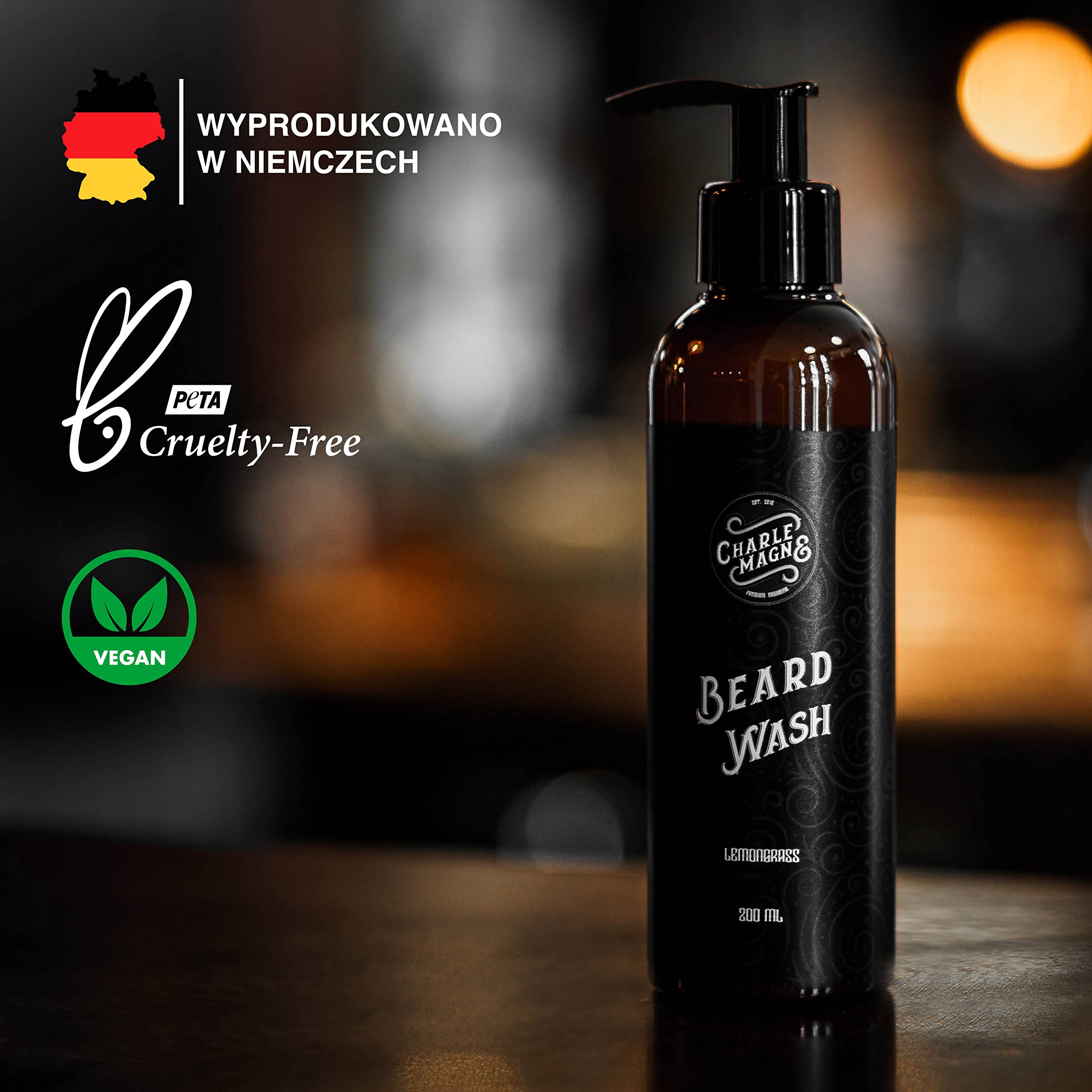 Charlemagne Beard Wash – szampon do brody dla mężczyzn Made in Germany – Płyn do mycia i pielęgnacji brody, wąsów oraz nawilżenia skóry