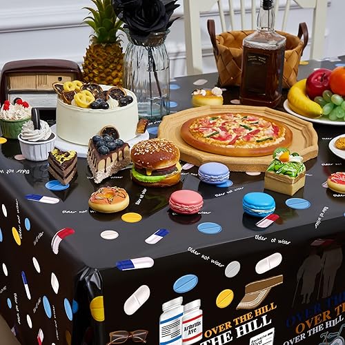 Miniatura 4 de Mantel de fiesta con temática de vejez, 3 piezas, con temática de vejez, mantel de plástico rectangular desechable para cumpleaños de 50, 60 y 70