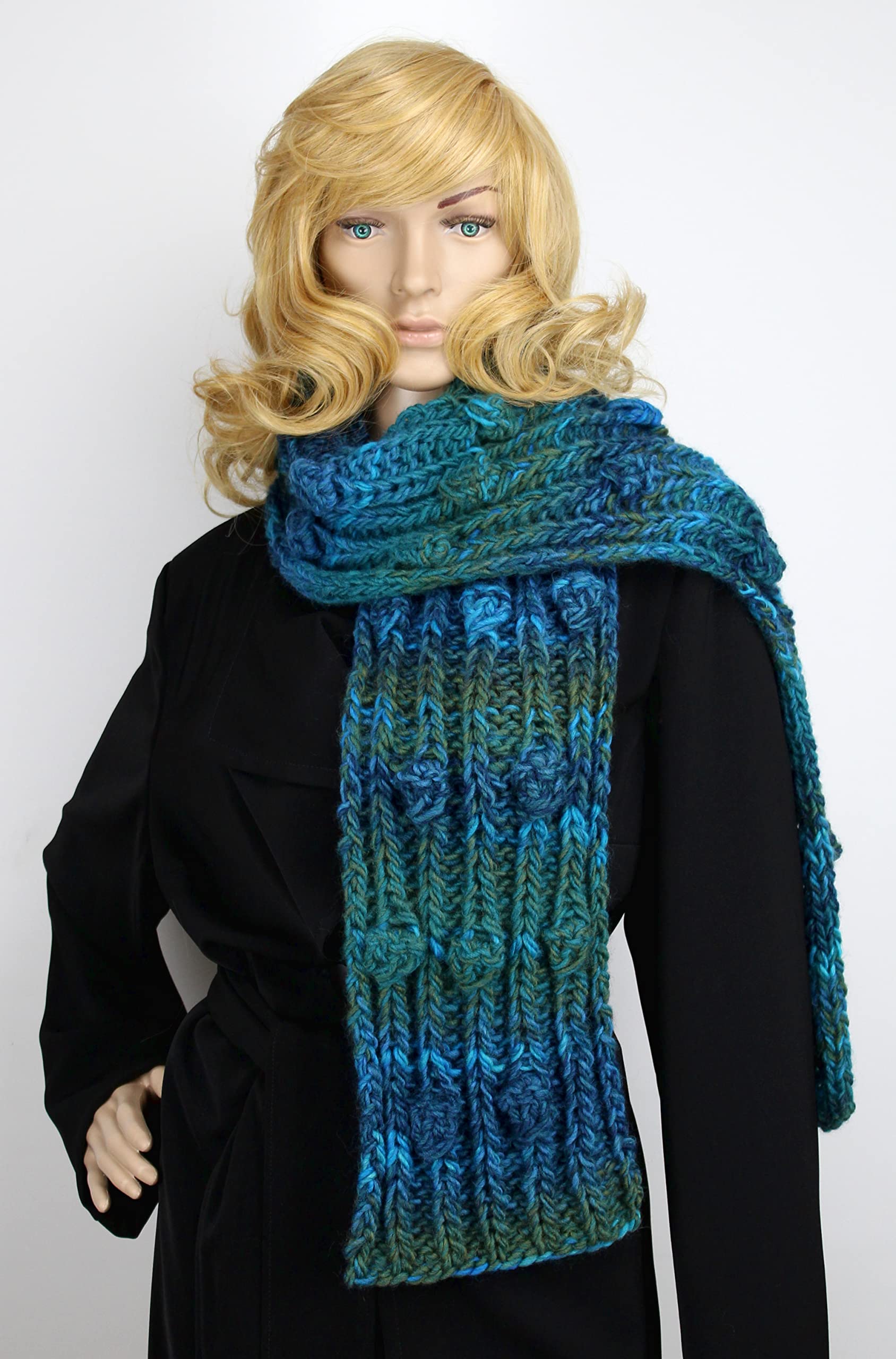 H.E.Arts Strickschal petrol meliert Damen Schal XXL handgestrickt Wollschal