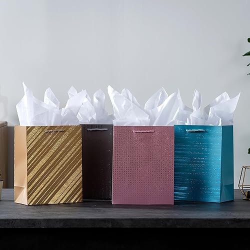 Miniatura 2 de SHIPKEY Paquete de 4 bolsas de regalo pequeñas con papel de seda, 7 x 4 x 9 pulgadas, surtido de bolsas de papel de aluminio dorado, bolsas