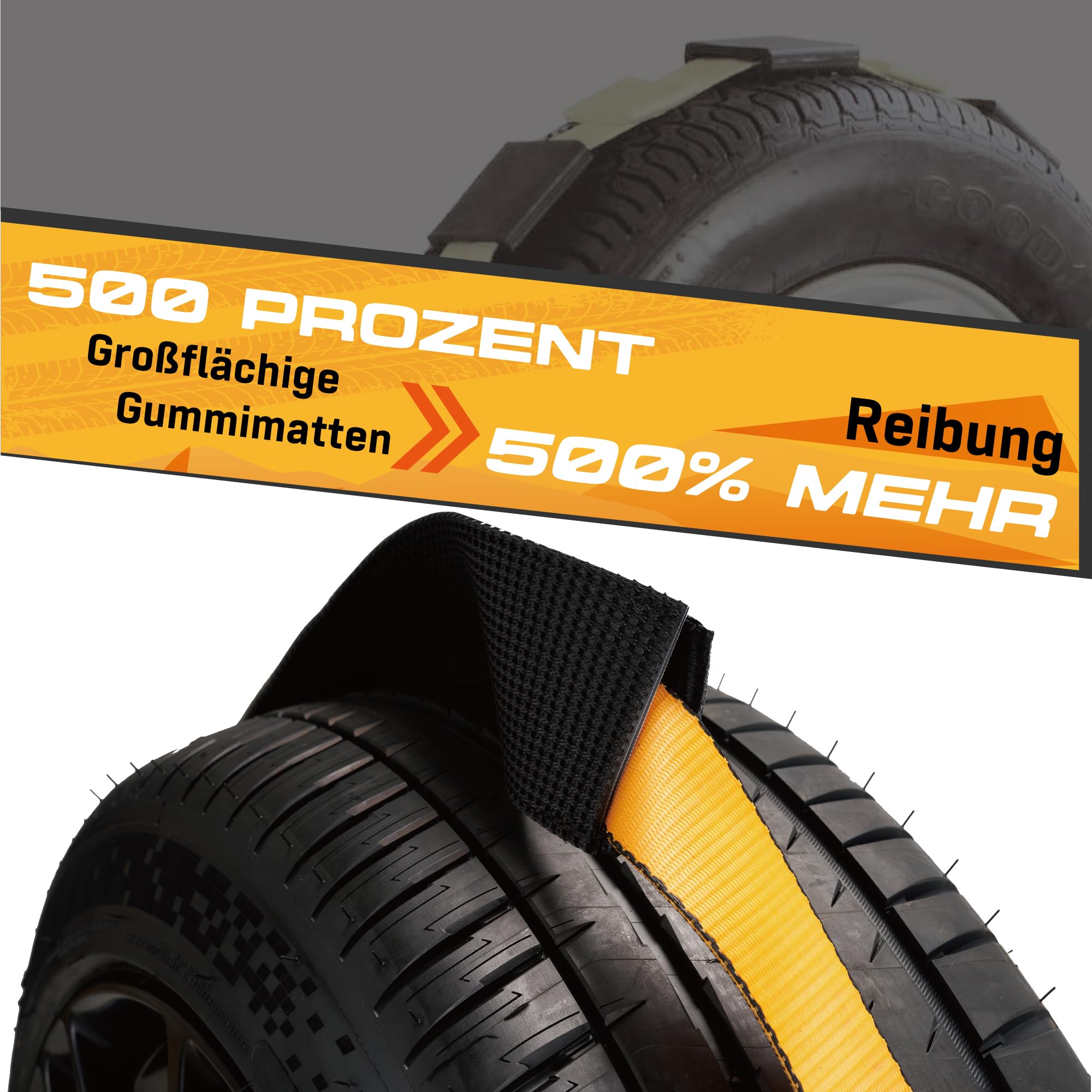 4 Stück 50mm Radspanngurte 2,5m | 5000kg Spanngurt für Autotransport | Mit Antirutschpads & 360° Wirbelhaken | Reifengurte für PKW Trailer KFZ | TÜV Geprüft nach DIN EN 12195-2