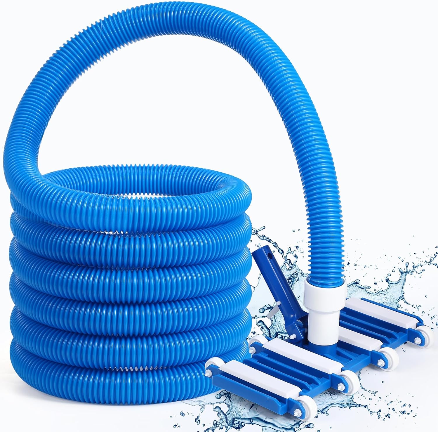 2 Pcs Pool Cleaning Vacuum Kits include 14" Swimming Pool Vacuum Head with Flexible Wheels and 1-1/2" x 18 FT Hoses for Inground Above Ground Pond Cleaning, Pole Not Included(Right Corner)