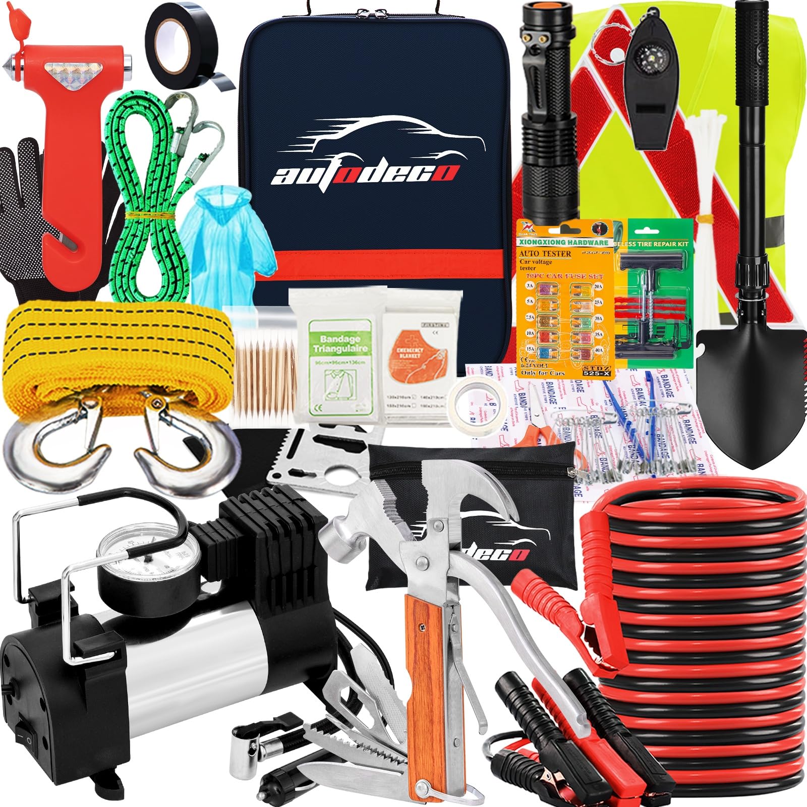 AUTODECO Roadside Emergency Car Kit 95 Pieces
