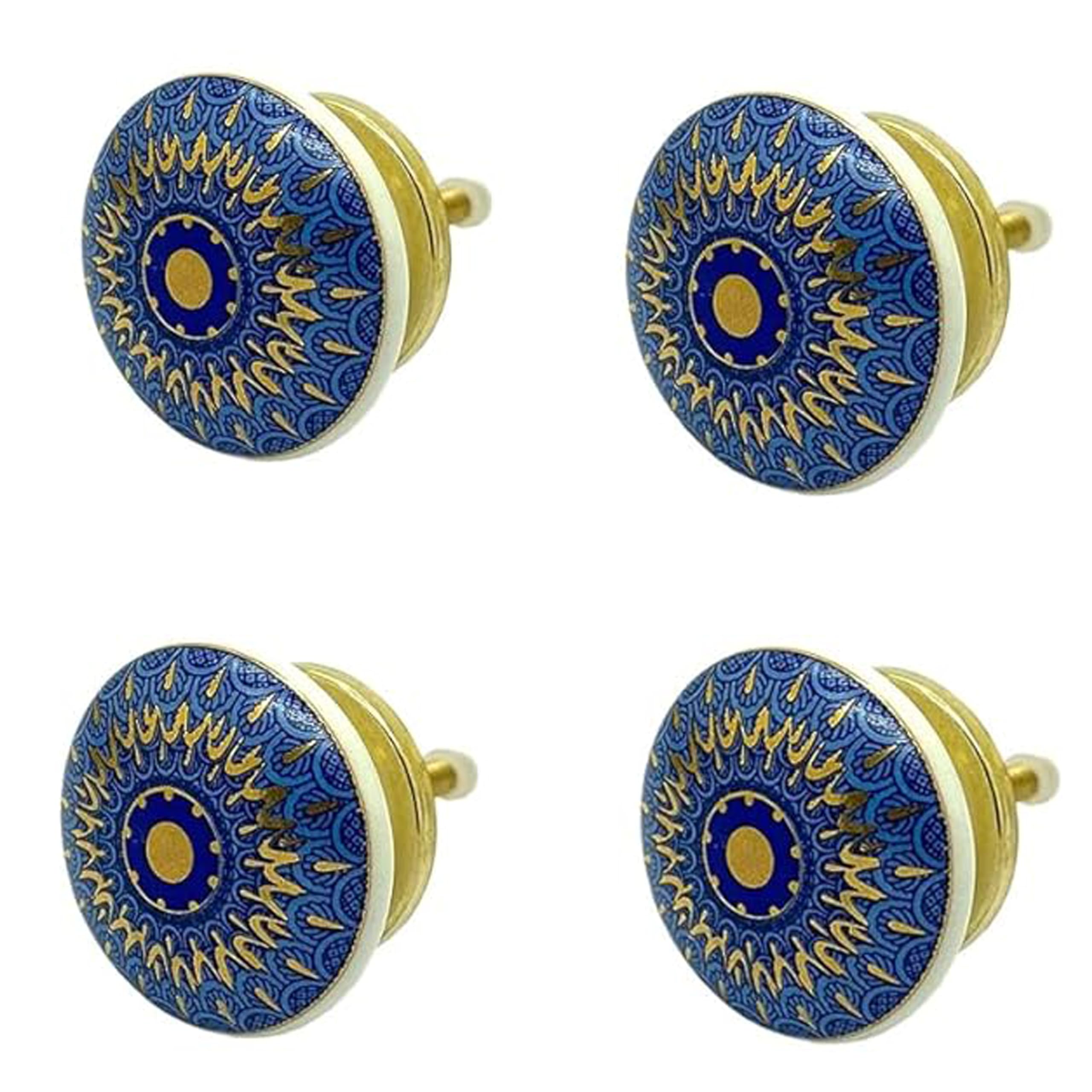 Ceramic Knobs Drawer Pulls for Cabinets and Cupboards (38mm, Gold Multicolour) - Pack of 4 knobs (Blue Mandala)