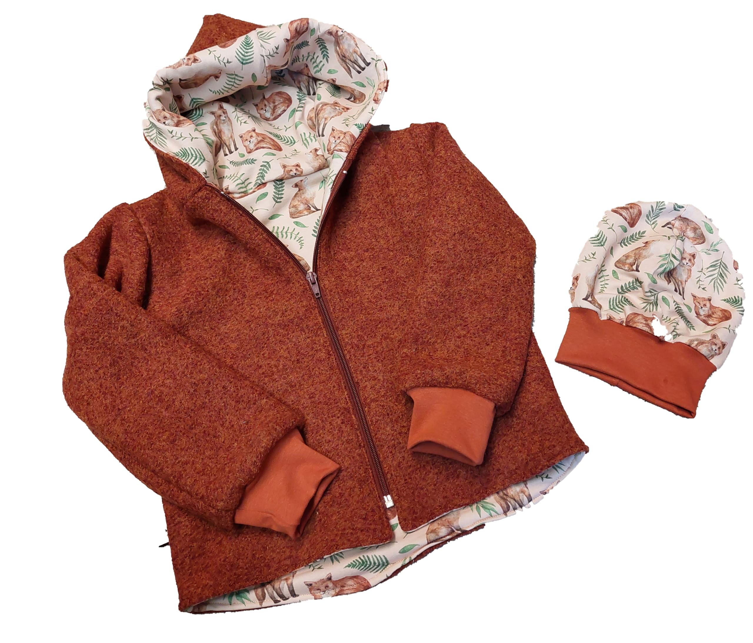 Wollwalkjacke Jacke Füchse Zipfelmützenjacke Wendejacke Wollwalk Winterjacke rostfarben