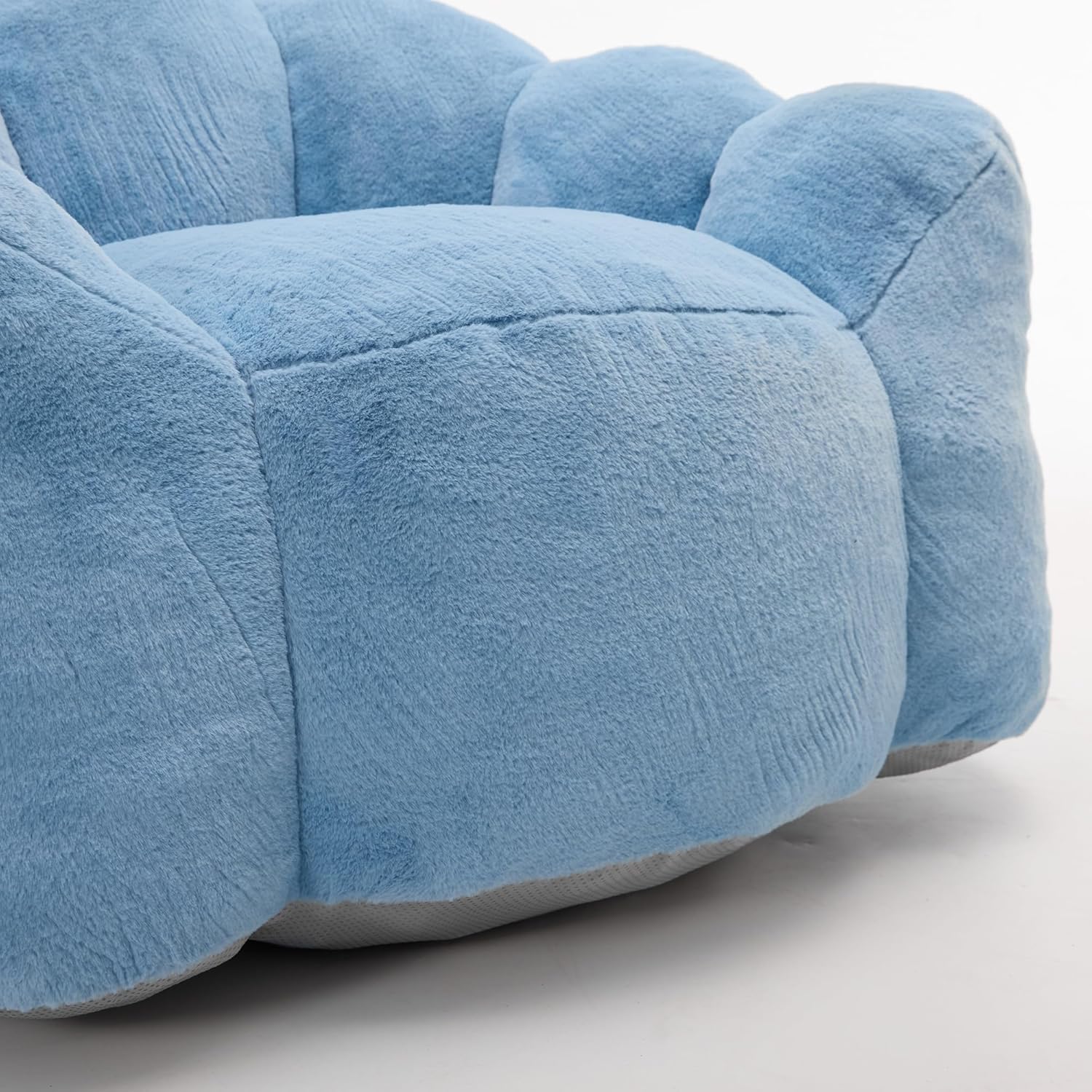 Large Bean Bag Chair for Adults, Comfy Faux Fur Lotus Shaped Bean Bag with Filler, Giant Floor Reading Chair with Pull Ring, Lazy Beanbag Single Couch for Living Room, Bedroom, Lounge, Blue