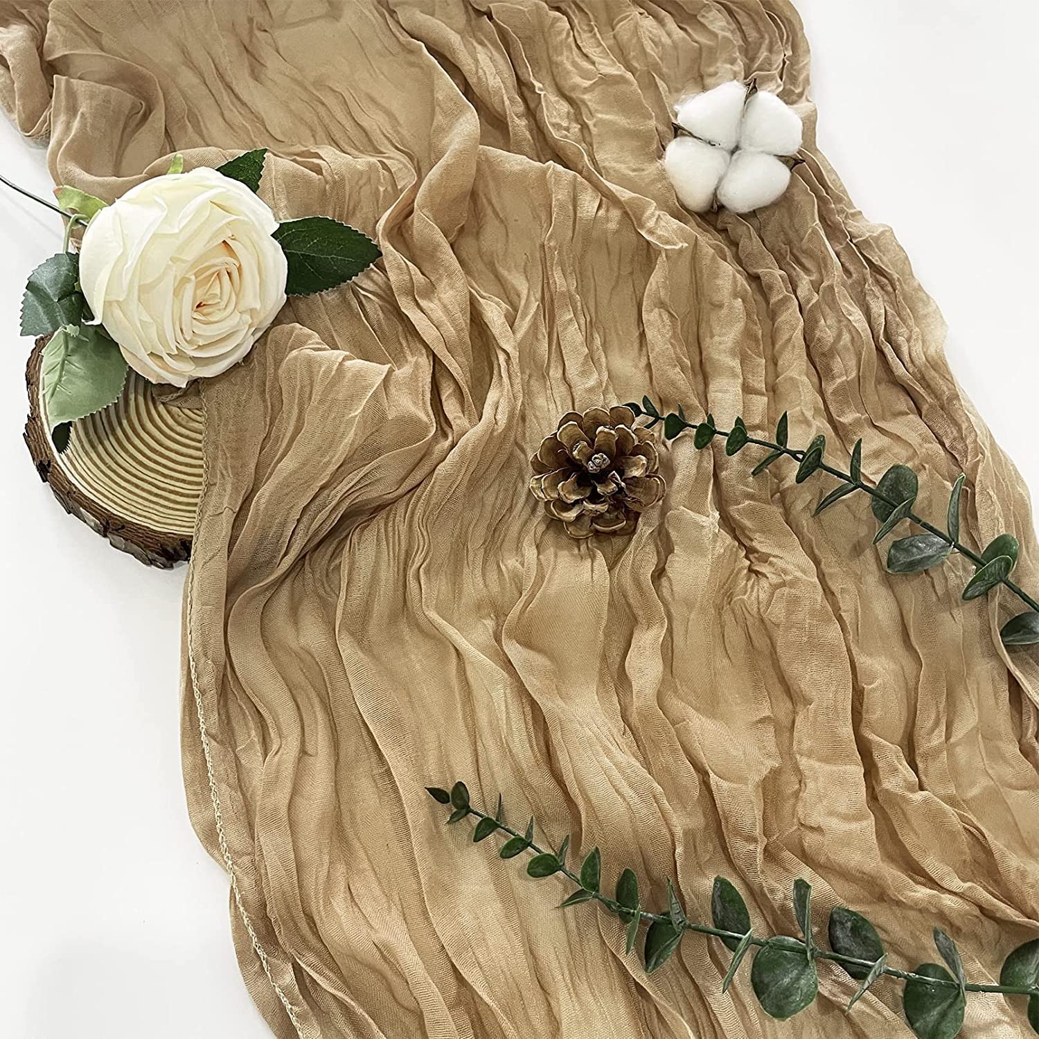 Cheesecloth Gauze Table Runner, Sand Gauze Cheesecloth Tablecloth, Rustic Boho Fabric Long Table Runner, for Wedding Reception Bridal Baby Shower Holiday Party Table Decorations, 90x300cm