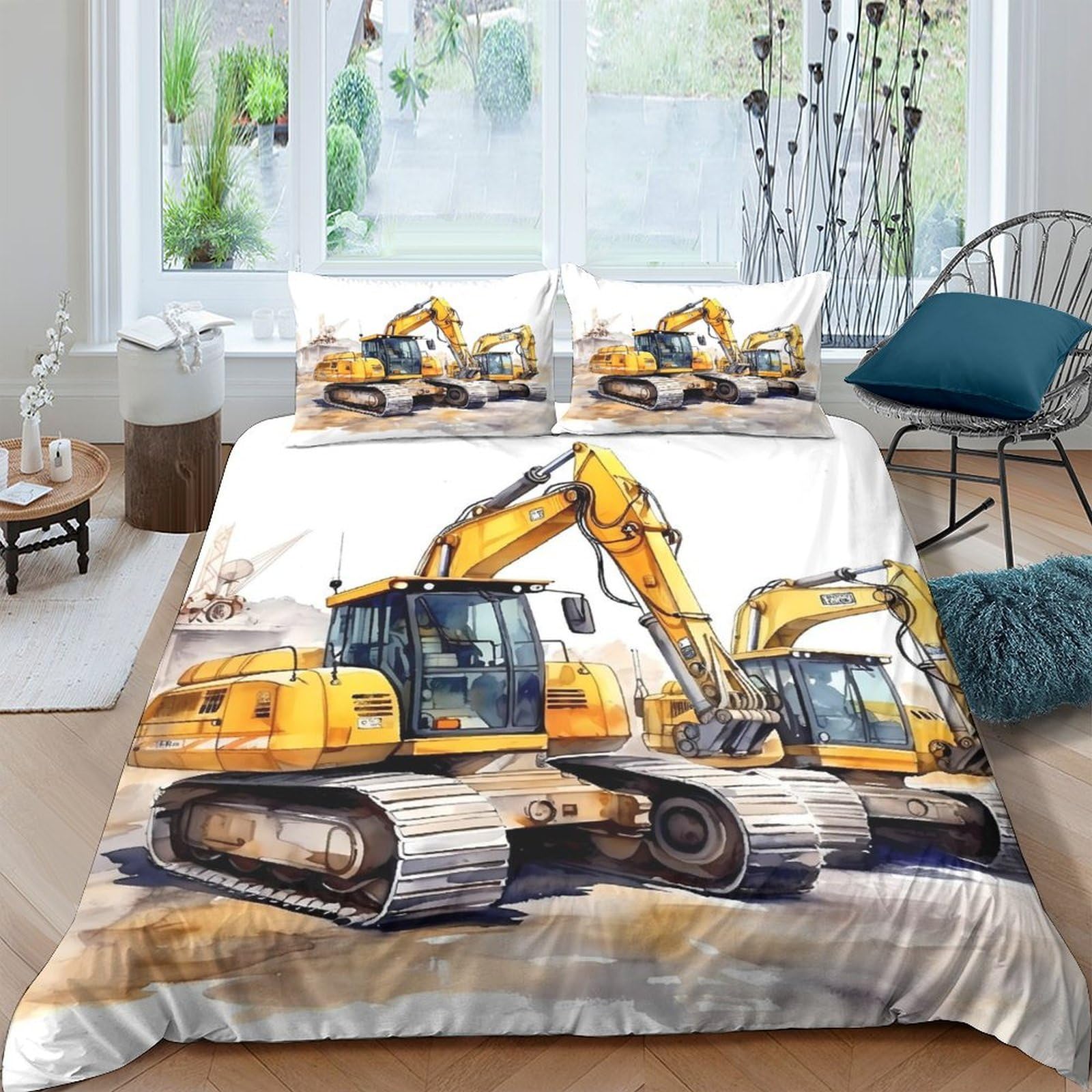 Ctjqhvkz Style-7 3D Printed Yellow Excavator Fitted Sheet Microfiber Soft Breathable Construction Site Bed Cover For Bedroom Dorm Mattress Protection Decor Single（135X200cm）
