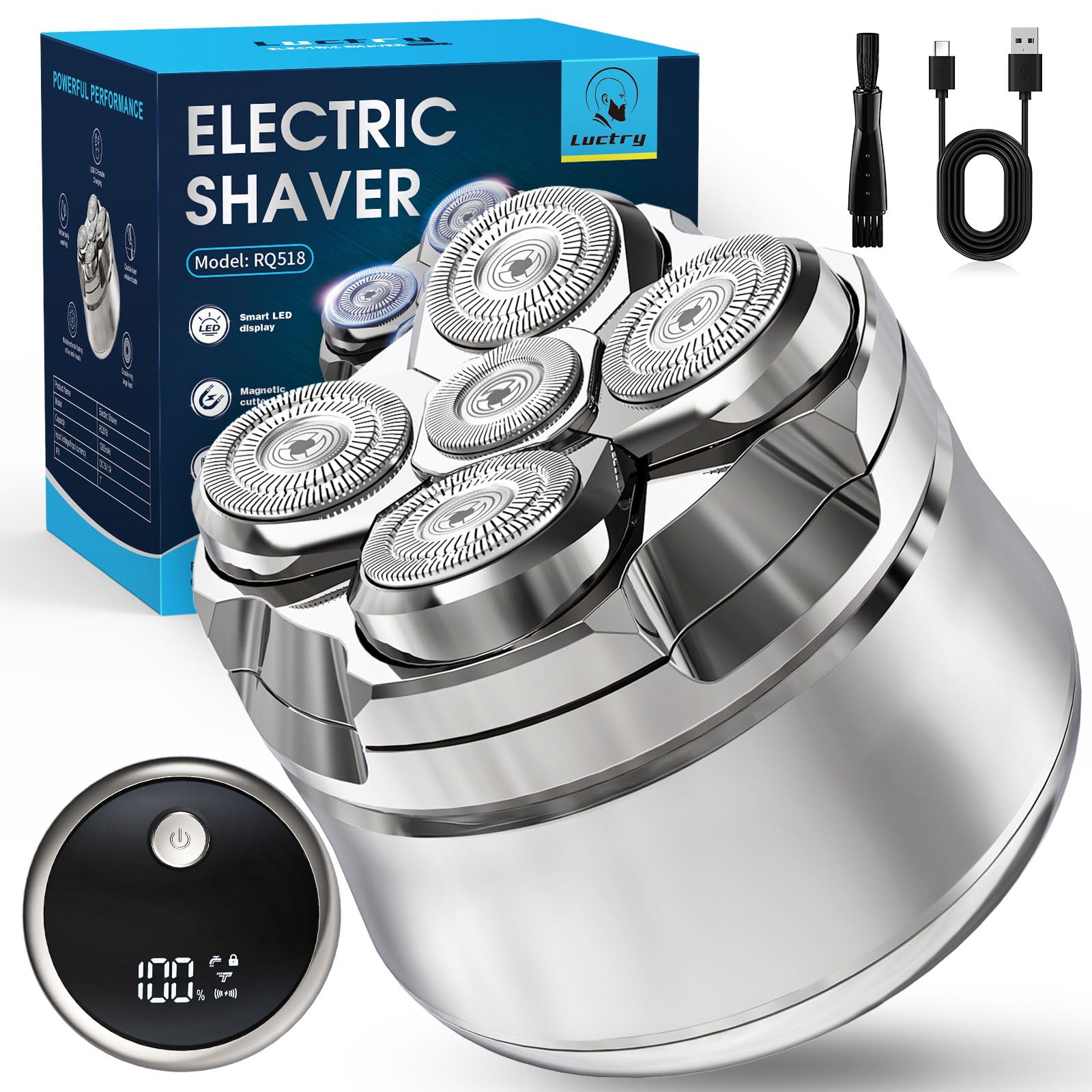 Afeitadora eléctrica para calvos, afeitadora de cabeza Luctry para hombres con cabeza calva, afeitadora eléctrica magnética 5D, afeitadora para calvas impermeable IPX7 para hombres, afeitadora de cabe
