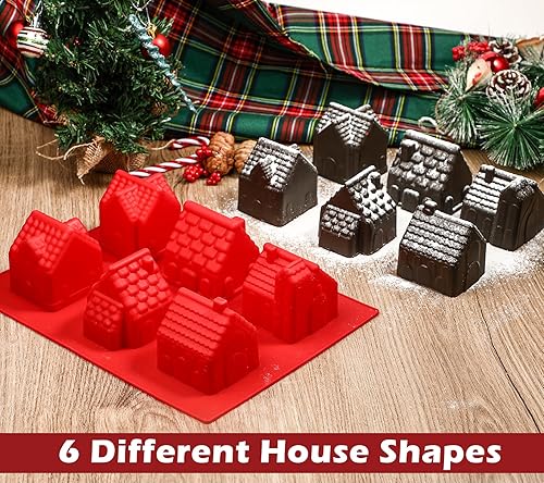 Miniatura 5 de Kamehame Molde para pastel de casa de jengibre, molde para hornear de casa de jengibre de Navidad, 6 cavidades de silicona 3D para decoración de