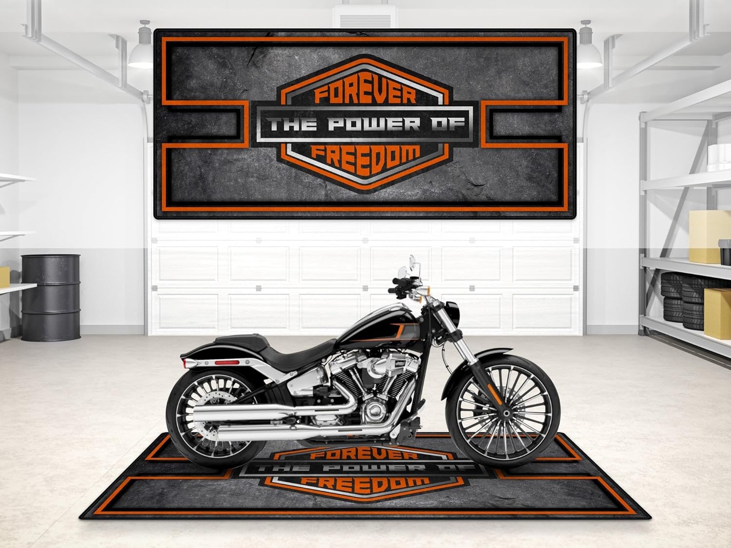 Parking Mat Forever Freedom Asphalt Design Custom Motorcycles, Display and Pit Mat, Washable Non-Slip Garage and Showroom Floor Carpet (Size 1 : 86.6 x 39.4/220 x 100 cm)