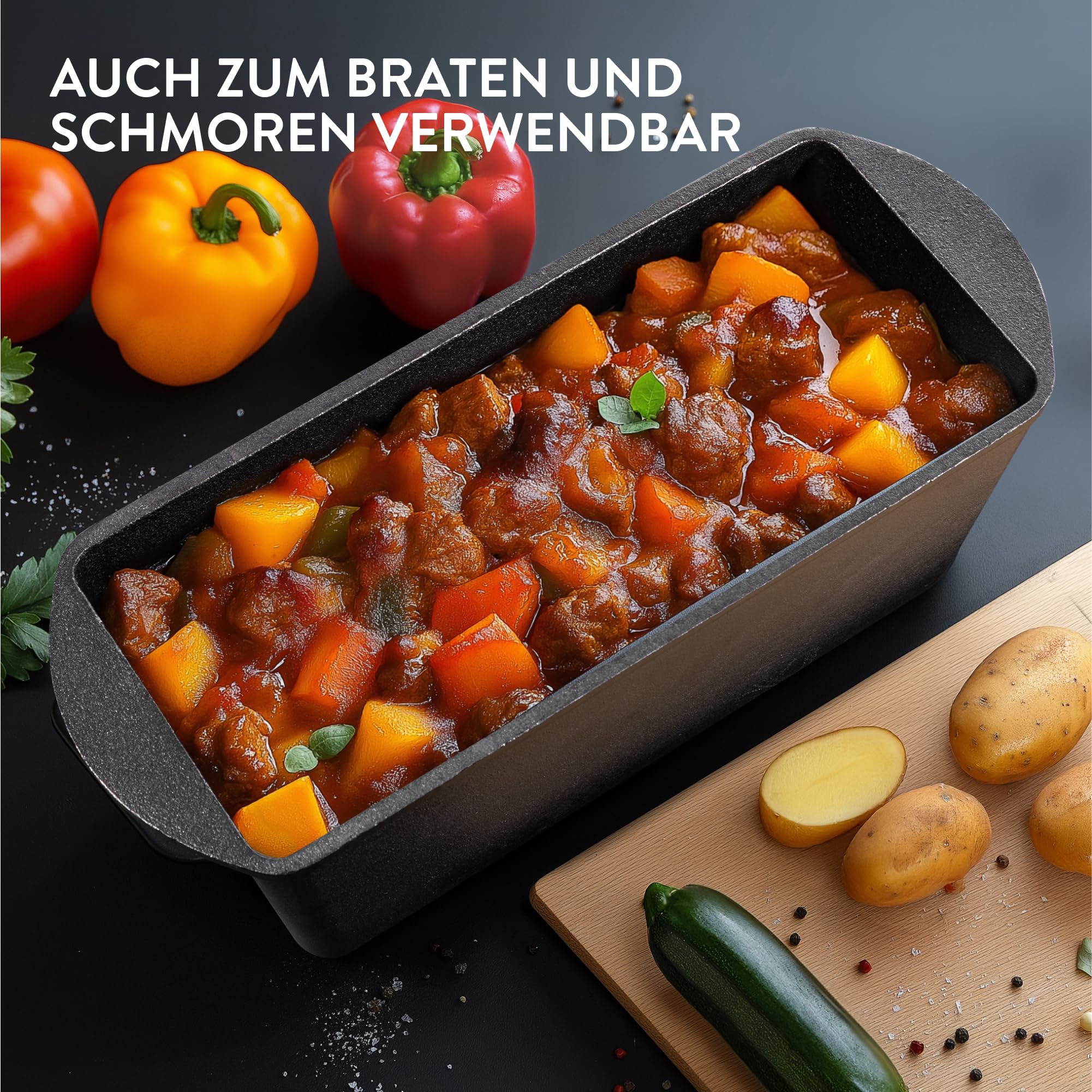 Navaris Gusseisen Brotbackform 34 x 13cm - Brotbacktopf - Emailliert, Brottopf - Gusseisen Topf Brot backen, Brot Backen Zubehör, Toastbrot Backform, Brotform, Für Braten, Backen