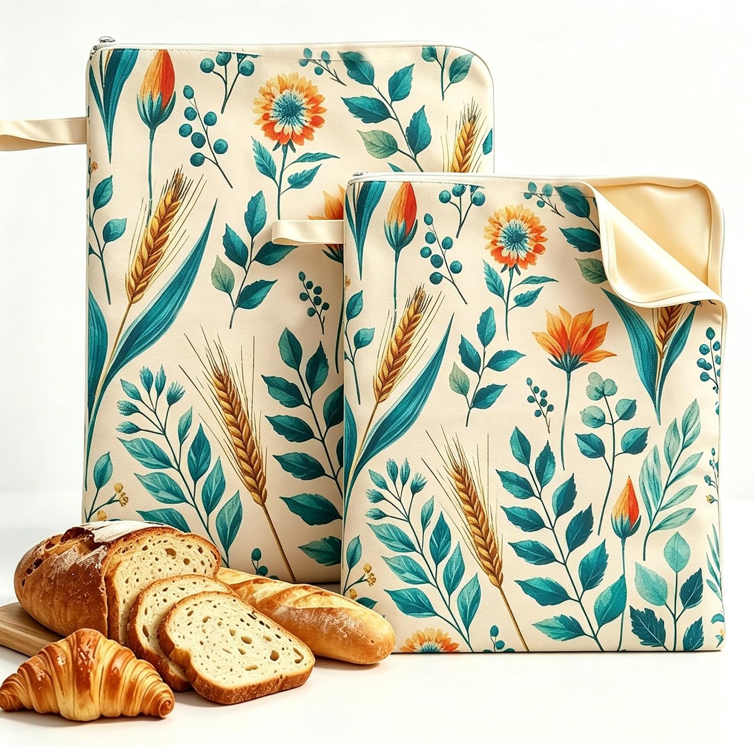 Reusable Beeswax Bread Bag for Homemade Bread, Extra Large Cotton Sourdough Bread Storage Bags,Wide-Opening L-Zipper Bees Wax Bread Keeper for Baker Bakery Essentials (2 Pack)
