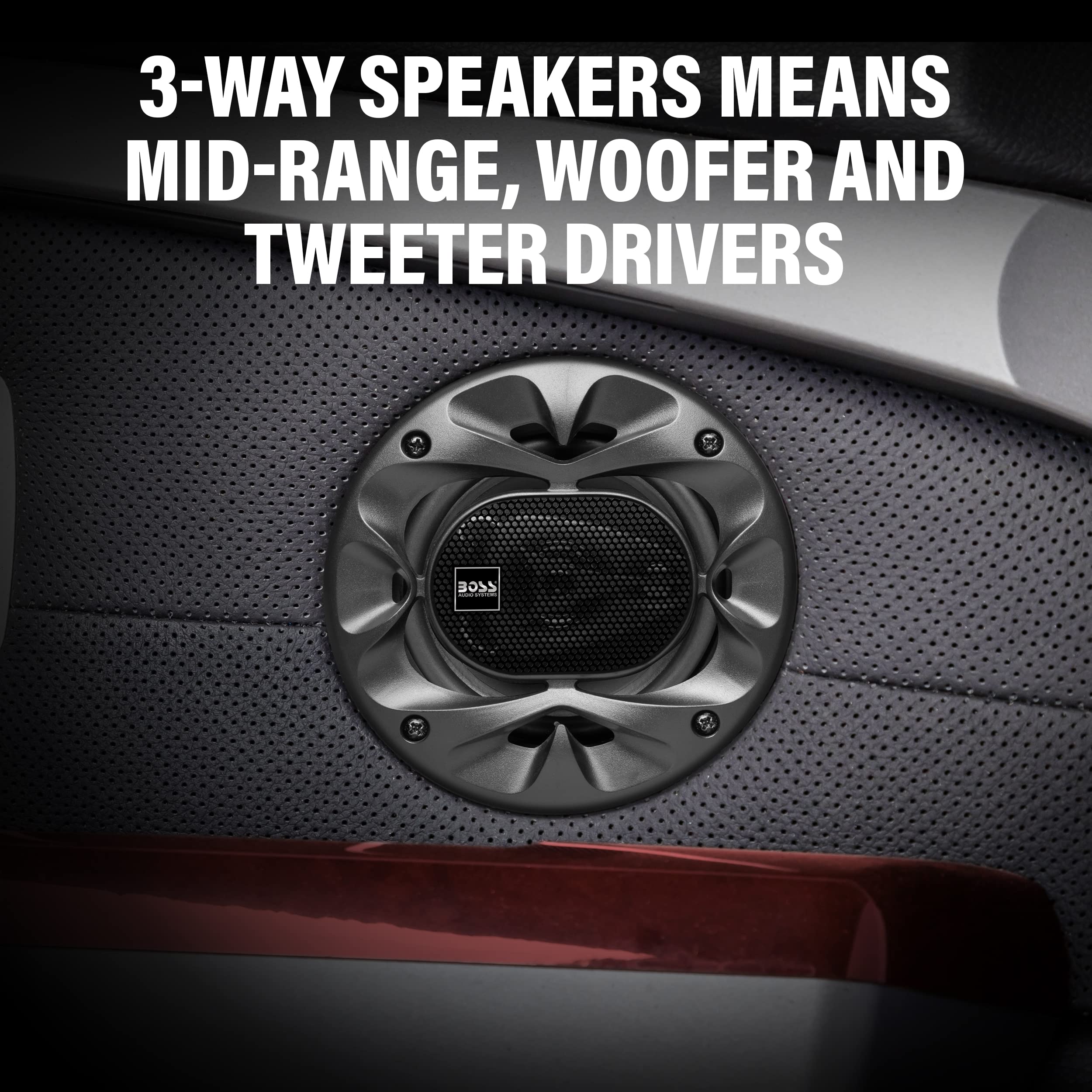 Boss Audio 2 Systems CH4230B Haut-parleurs coaxiaux Noirs 10 cm 4" 3 Voies 112,5 Watts rms et 225 Watts Max impédance 4 ohms Portes de Voiture, Suspension en Gomme, la Paire