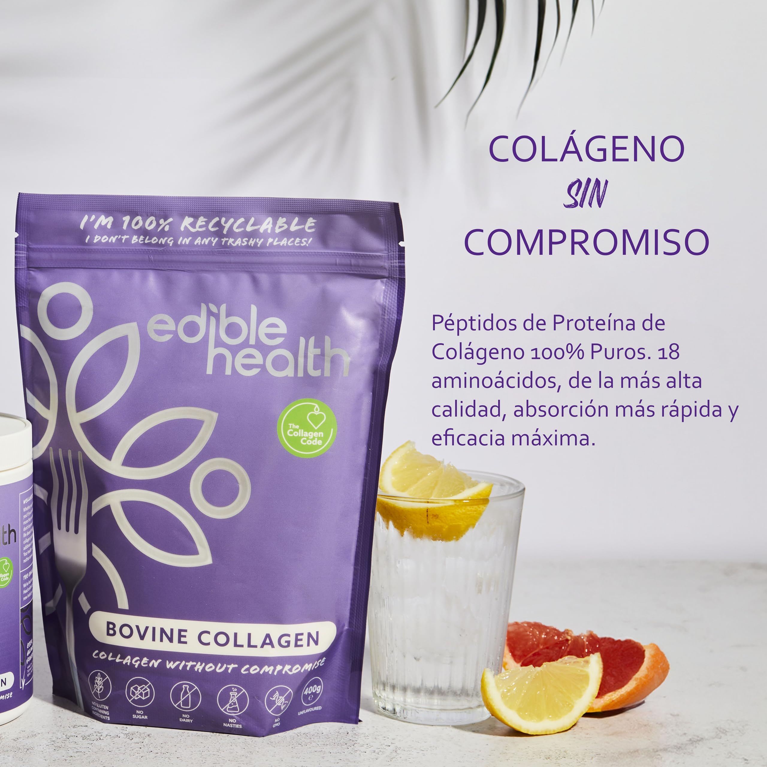 Edible Health Colágeno hidrolizado en polvo – péptidos, 1 kg, tipos 1 y 3 | Colágeno Hidrolizado Con Péptidos Y 18 Aminoácidos, Tipos 1 Y 3; Apto Para Dietas Paleo Y Keto; Producto Kosher Y Halal.
