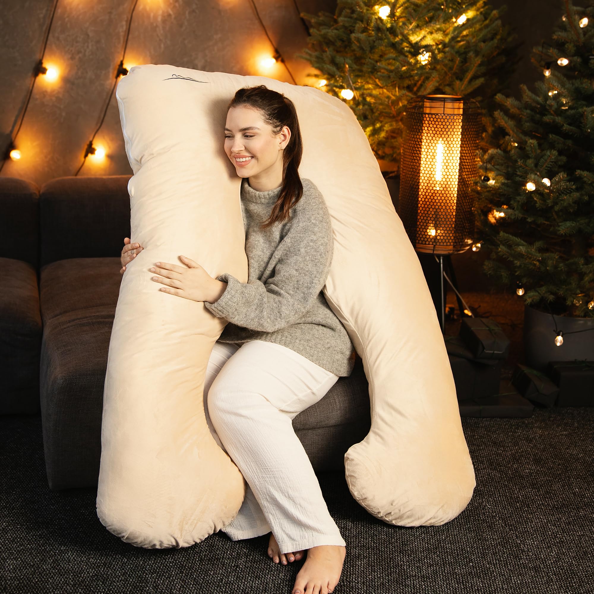 MKS Cuscino per chi dorme sul fianco con rivestimento, cuscino confortevole (100 x 150 cm), cuscino per dormire sul fianco, a forma di U, ergonomico, di alta qualità, con micropeluche (morbido), pesca