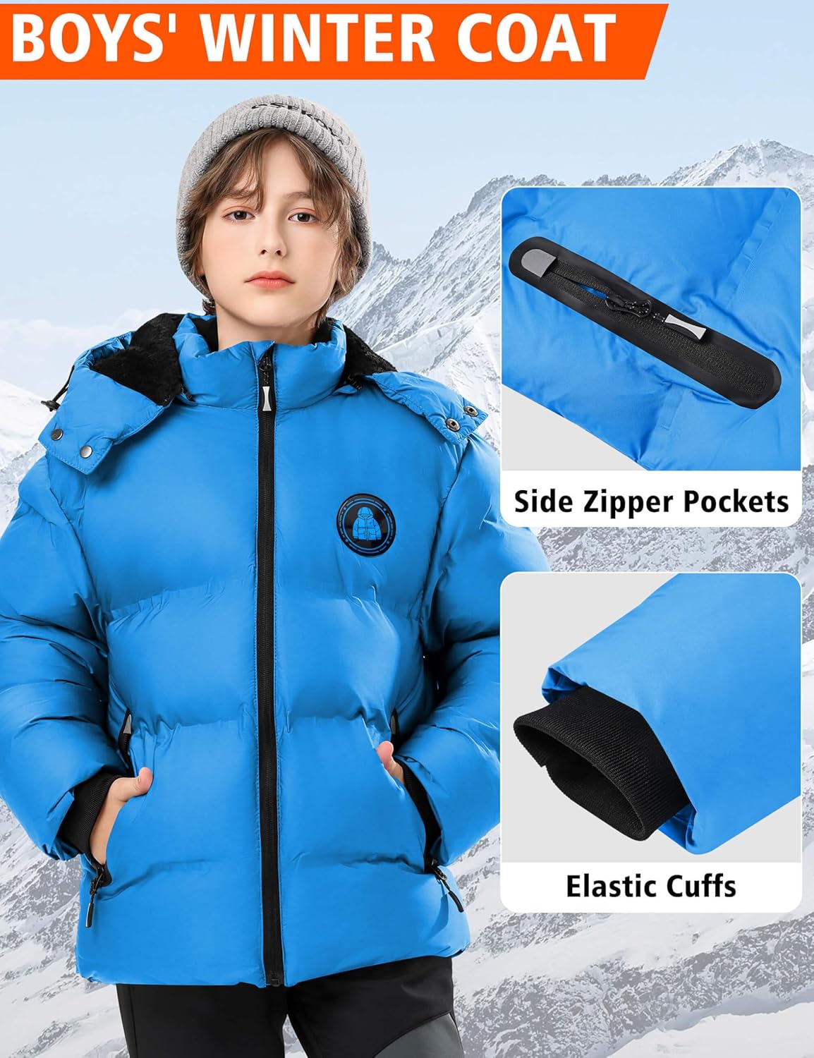 Boys' Winter Coat Kids Puffer Winter Jacket Thick Fleece Lined Warm Hooded Outerwear Coats for Boys Girls (4-15) - Image 5