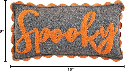 Miniatura 5 de Mud Pie Almohada de fieltro para Halloween, 14 x 14 pulgadas, calabaza