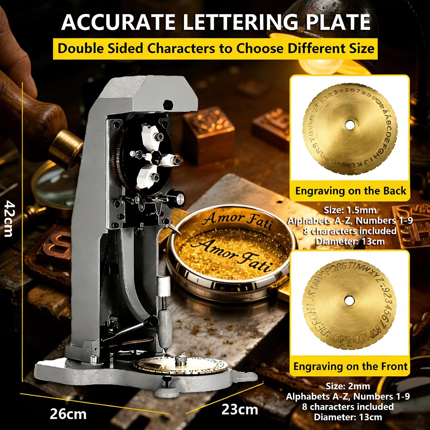 Máquina de grabado interior de anillos, grabador para anillos, con cabezal de grabado de acero y bloque de letras estándar de 1,5 a 2,0 mm, profundidad uniforme, para grabar oro, plata, cobre y otros