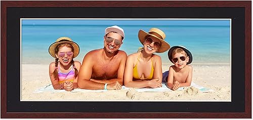 Miniatura 2 de Marco de 5 x 15 pulgadas con paspartú, marco de madera marrón de 8 x 18 pulgadas, hecho para exhibir impresión o póster de 5 x 15 pulgadas con