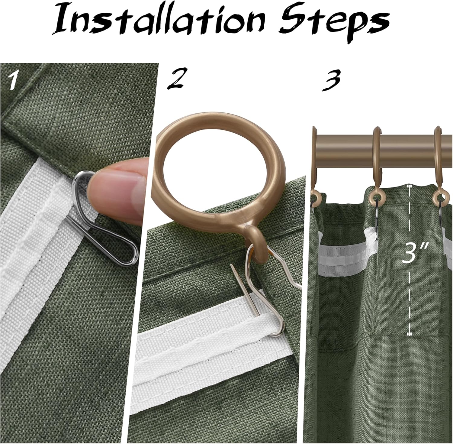 Joywell Olive Green Linen Curtains 63 Inch Length 2 Panels Light Filtering Privacy Curtains 63 Inches Long Boho Bathroom Accessories Short Curtain Panels for Bedroom Decor Emerald Dark Green 52X63