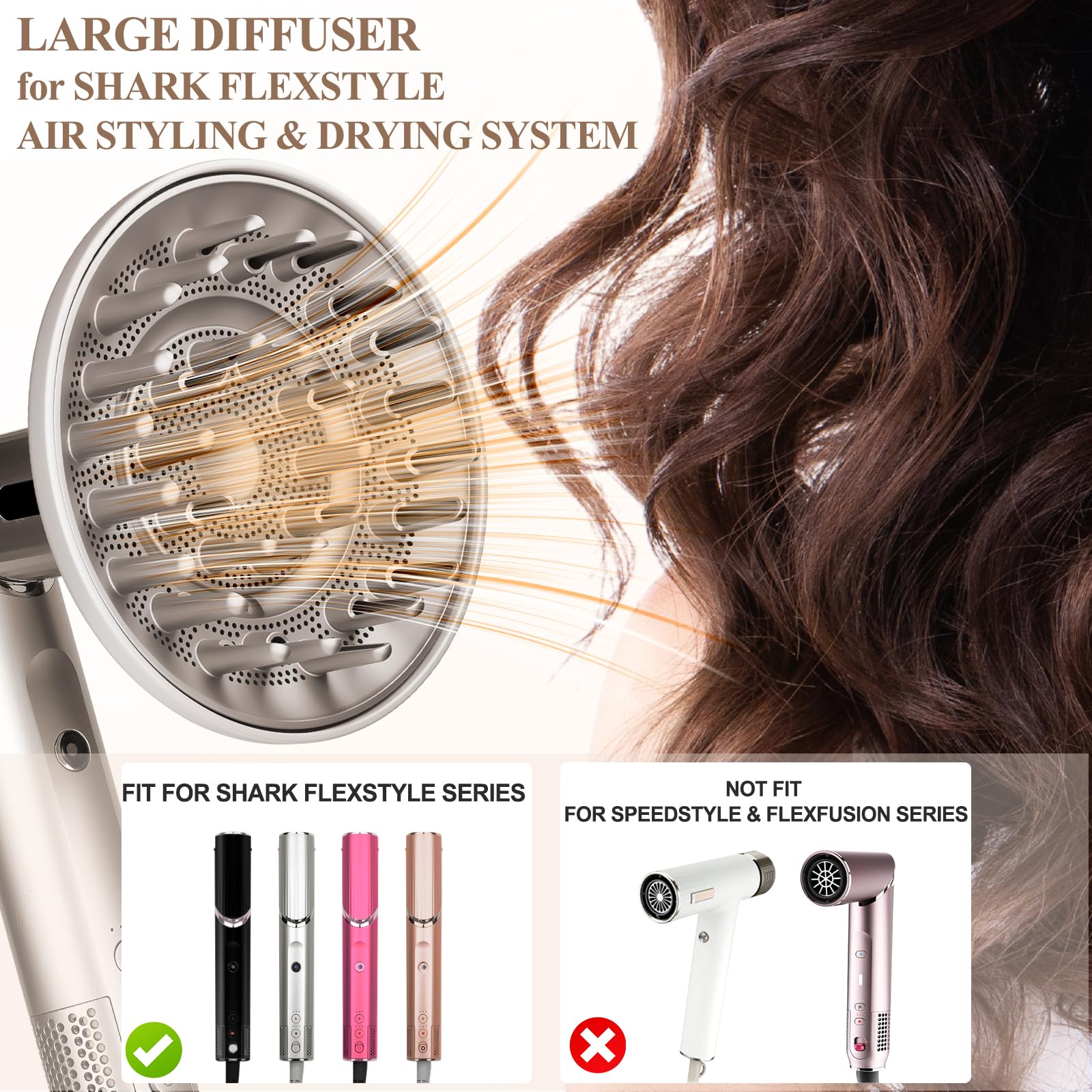 Grande buse diffuseur pour Shark FlexStyle, plus grande buse diffuseur Hiar pour sécher plus rapidement, pour cheveux longs, épais, bouclés et ondulés