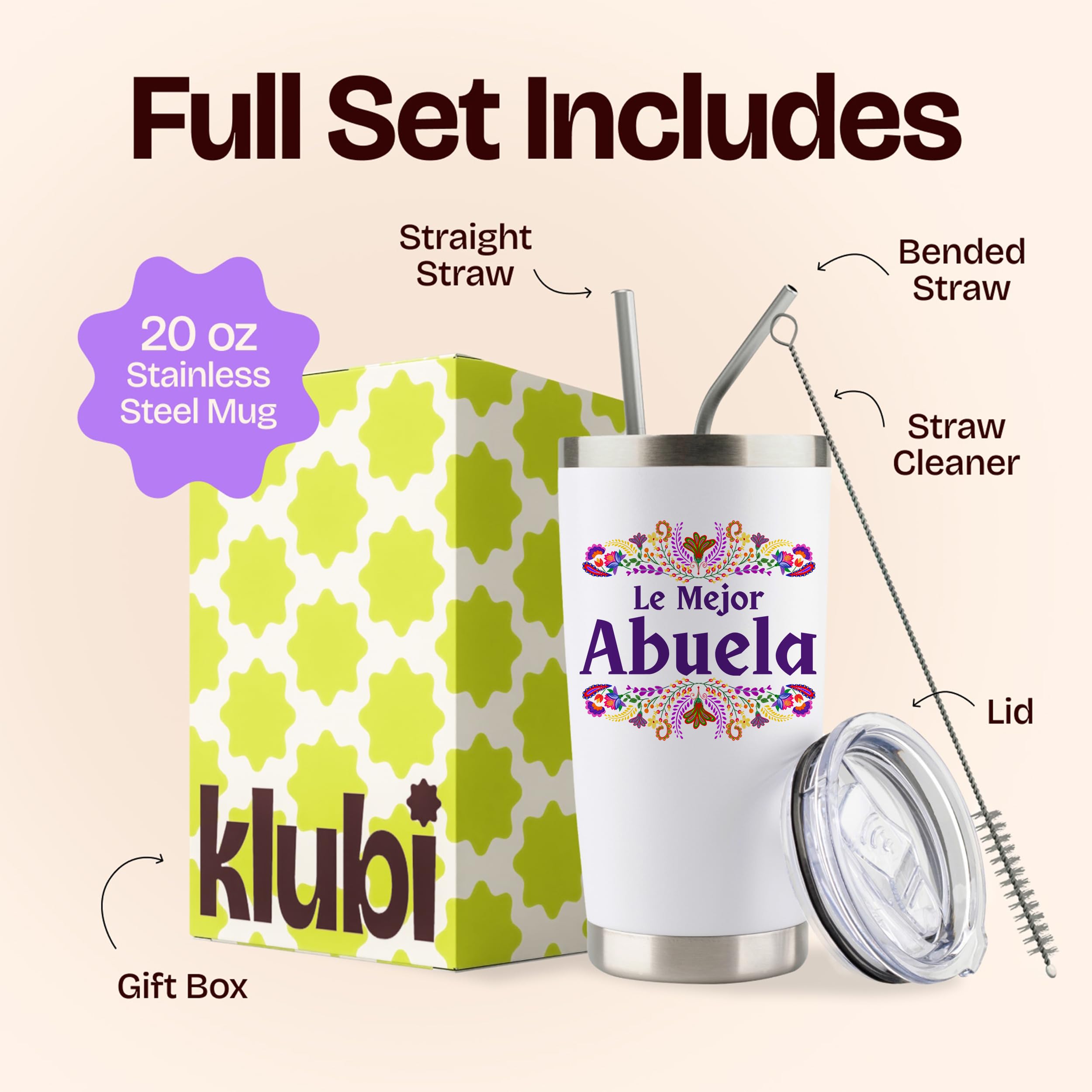 KLUBI Abuela Gifts - Le Mejor Abuela Coffee Cup 20oz Stainless Steel Tumbler, Regalos Para Abuela, Abuela Birthday Gifts, Abuela Cup, Gifts for Abuela, Spanish Grandma