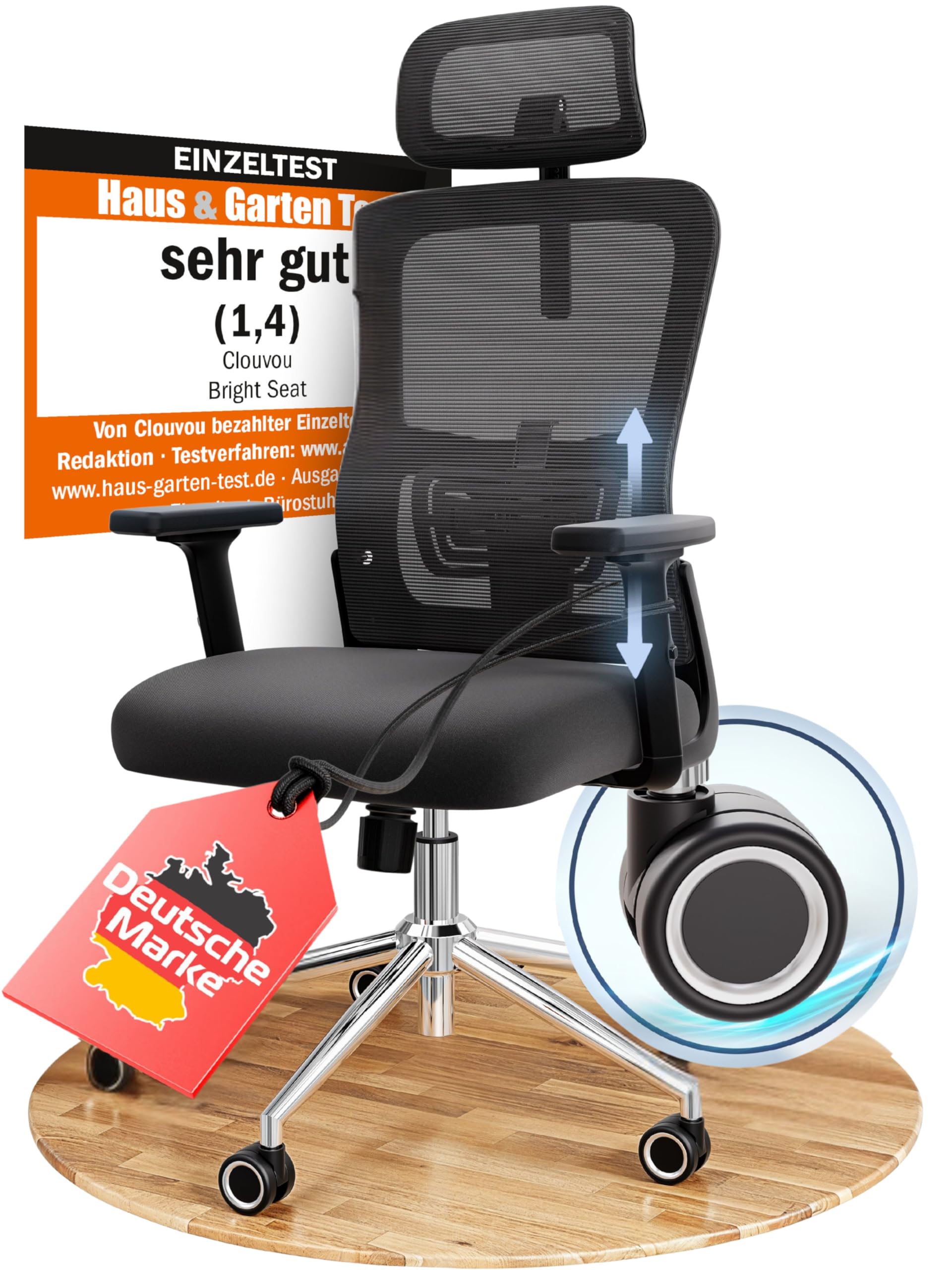 CLOUVOU BrightSeat Bürostuhl Ergonomisch – Ergonomischer, atmungsaktiver Schreibtischstuhl