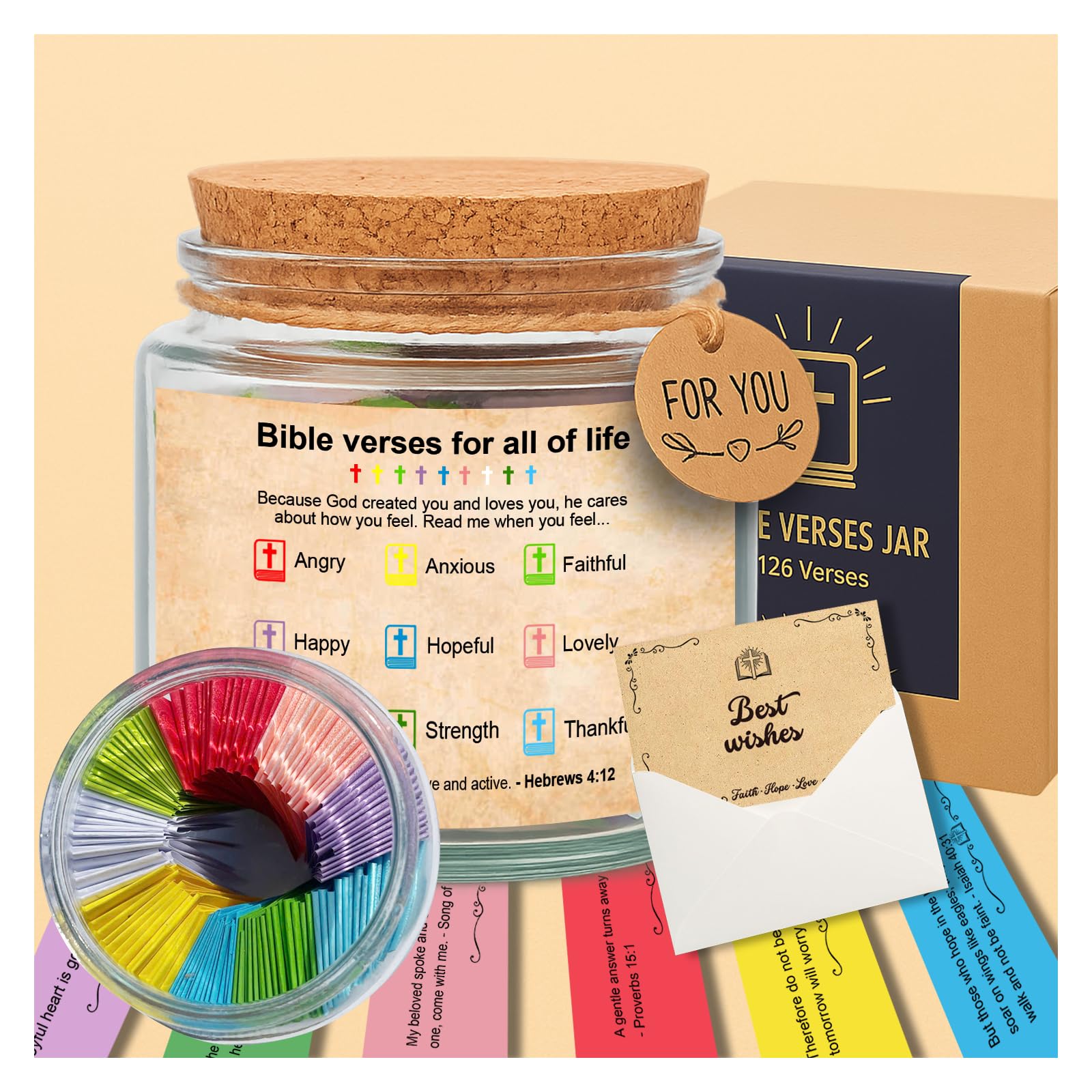 126 Bible Verse Jar, Bible Verses in a Jar Handmade, Christian Gifts for Women, Religious Graduation Gifts For Her, Gift For Mom, Christian for Dad and Mom