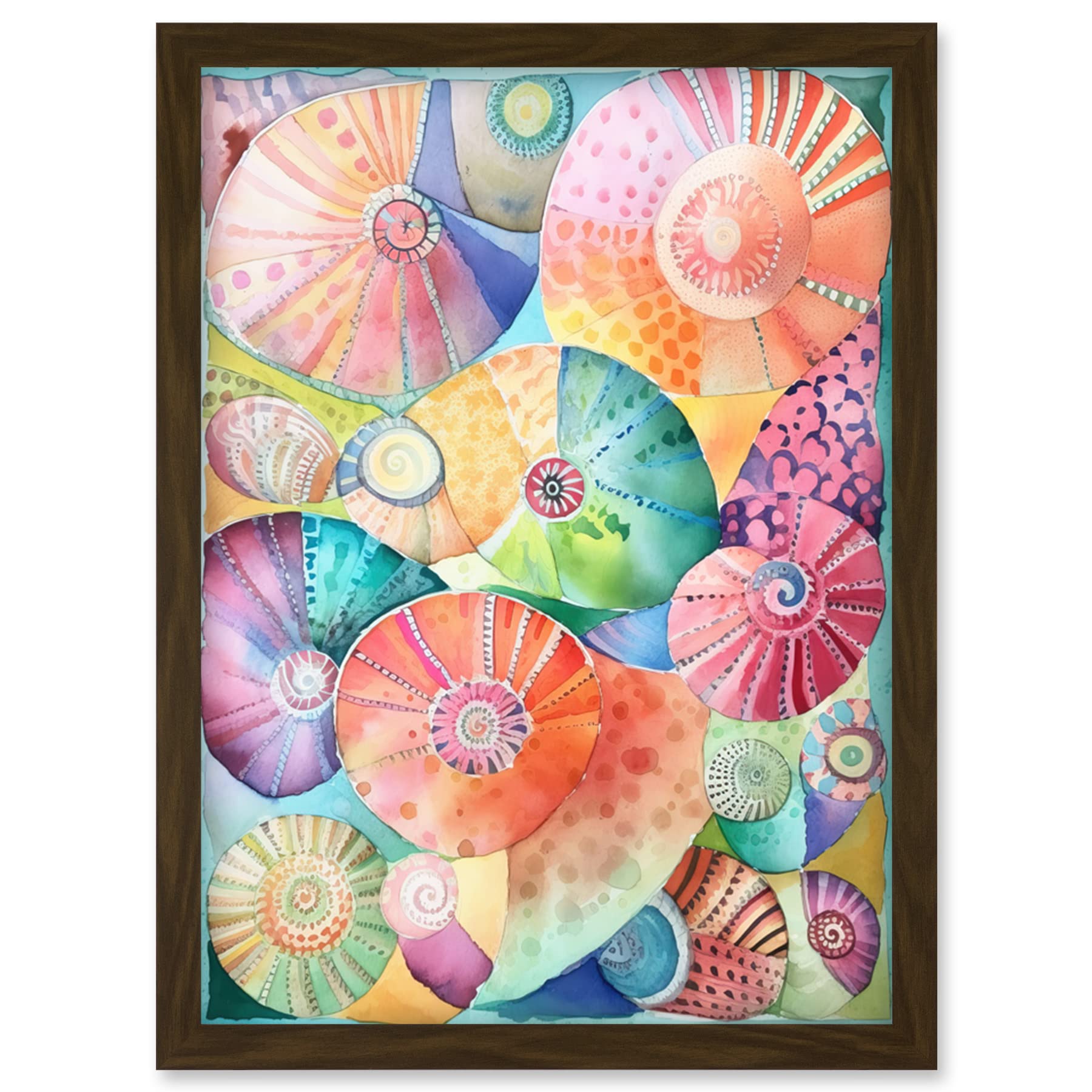 Artery8 Pastel Colour Seashells Folk Art Artwork Framed Wall Art Print A4