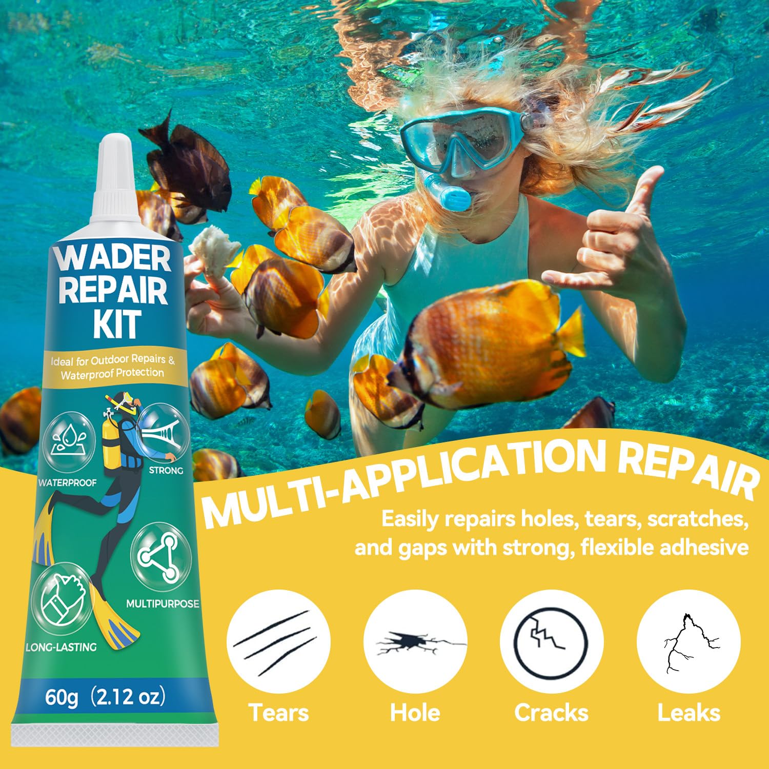 Bondtech Wader Wetsuit Repair Kit, Wetsuit Repair Kit, Waterproof Patch for Repairing Tears, Tears and Holes in Wetsuits, Neoprene, PVC Inflatables and Outdoor Tools - 5