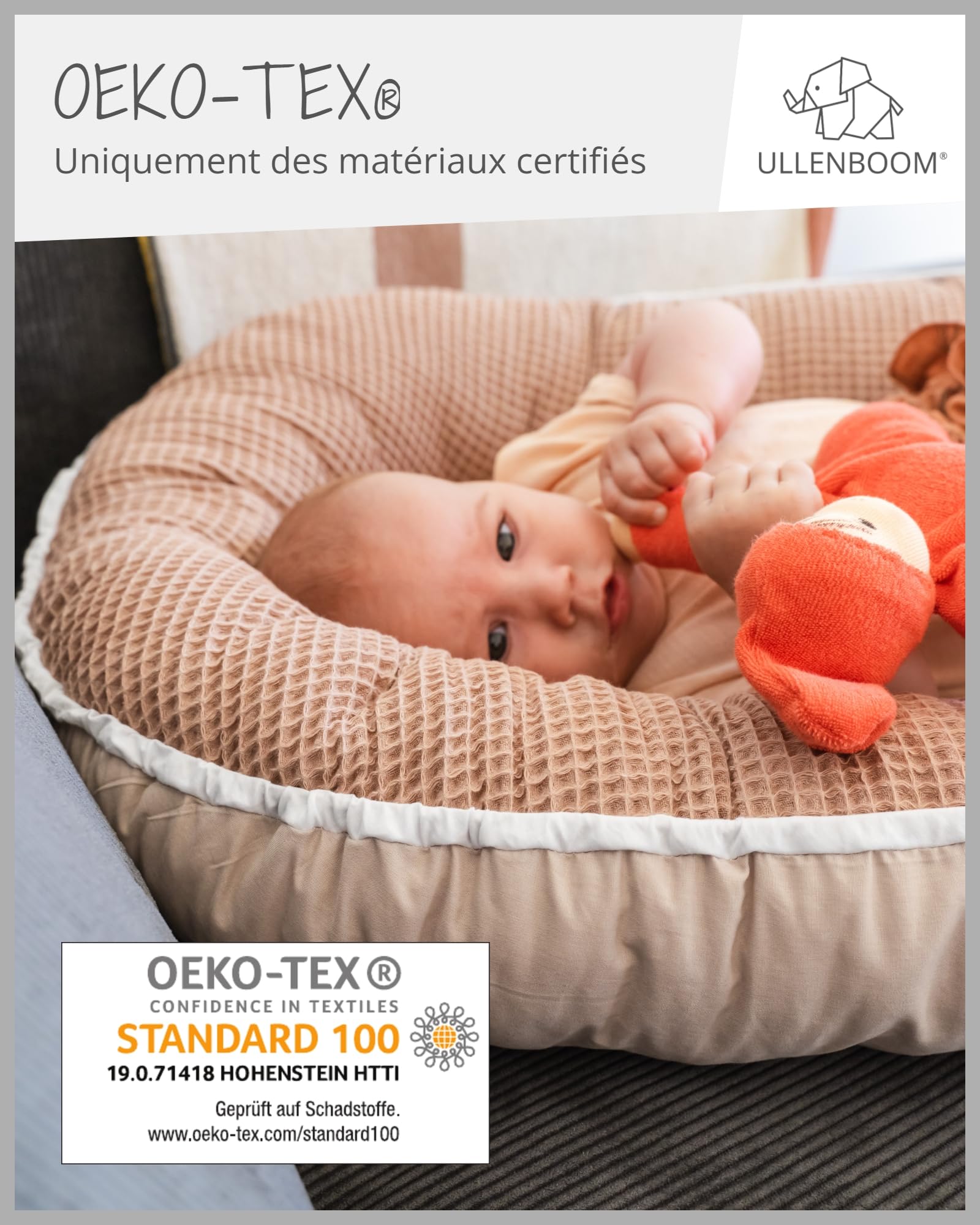 Réducteur lit bébé ULLENBOOM Vert sauge - 95x55 cm - Nid d’ange bébé Öko-Tex et fabriqué dans l'UE - motif baleines bleues – en coton douillet, convient comme lit de voyage ou cale bébé